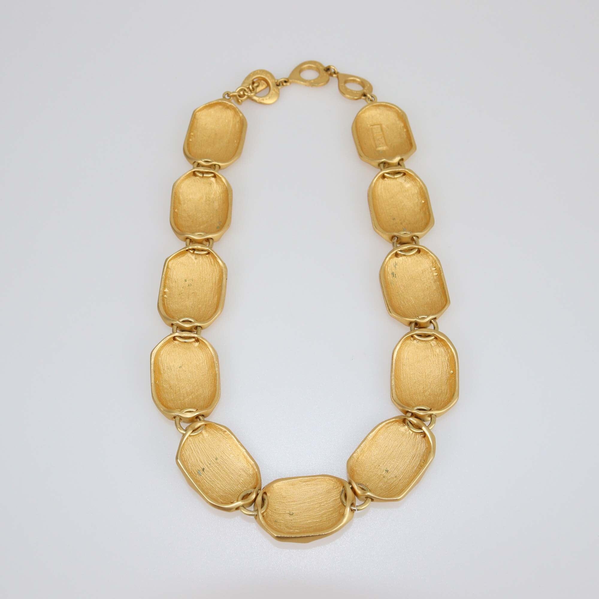 Yves Saint Laurent Gold Tone Honeycomb Link Necklace Womens Yves Saint Laurent