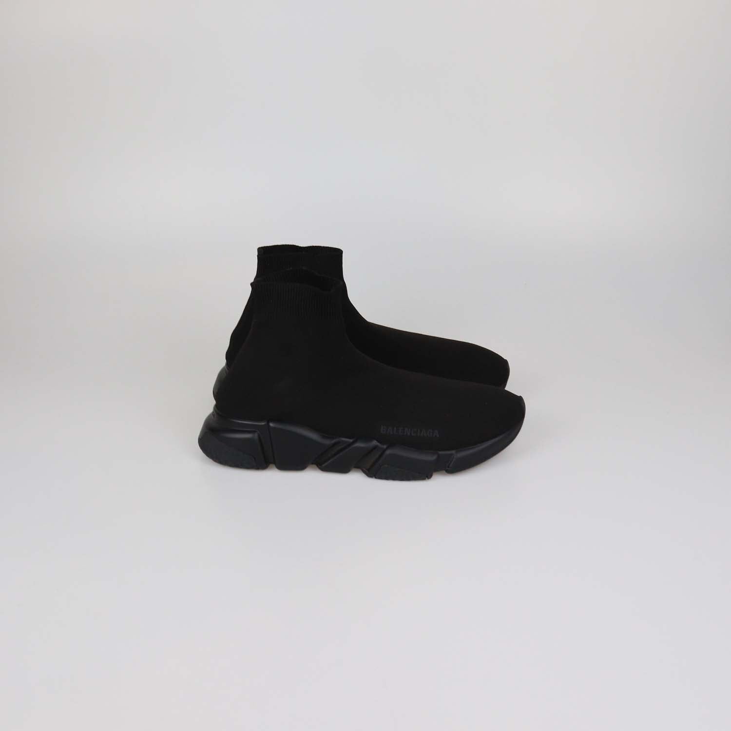 Balenciaga Black Knit Fabric Speed Trainer High Top Sneakers