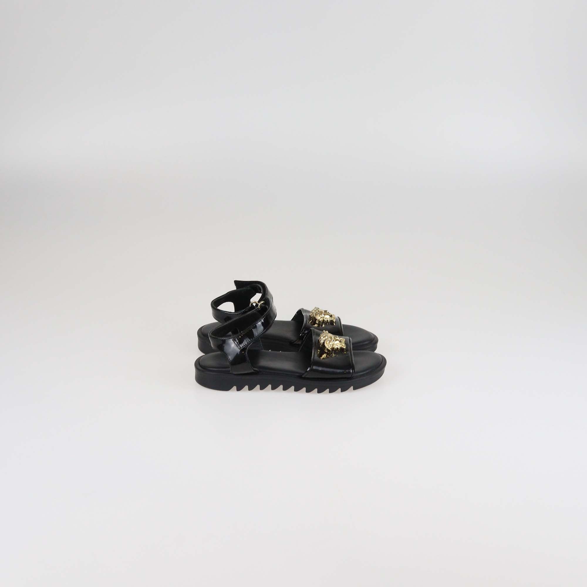 Versace Kids Black Patent Leather Medusa Ankle Sandals