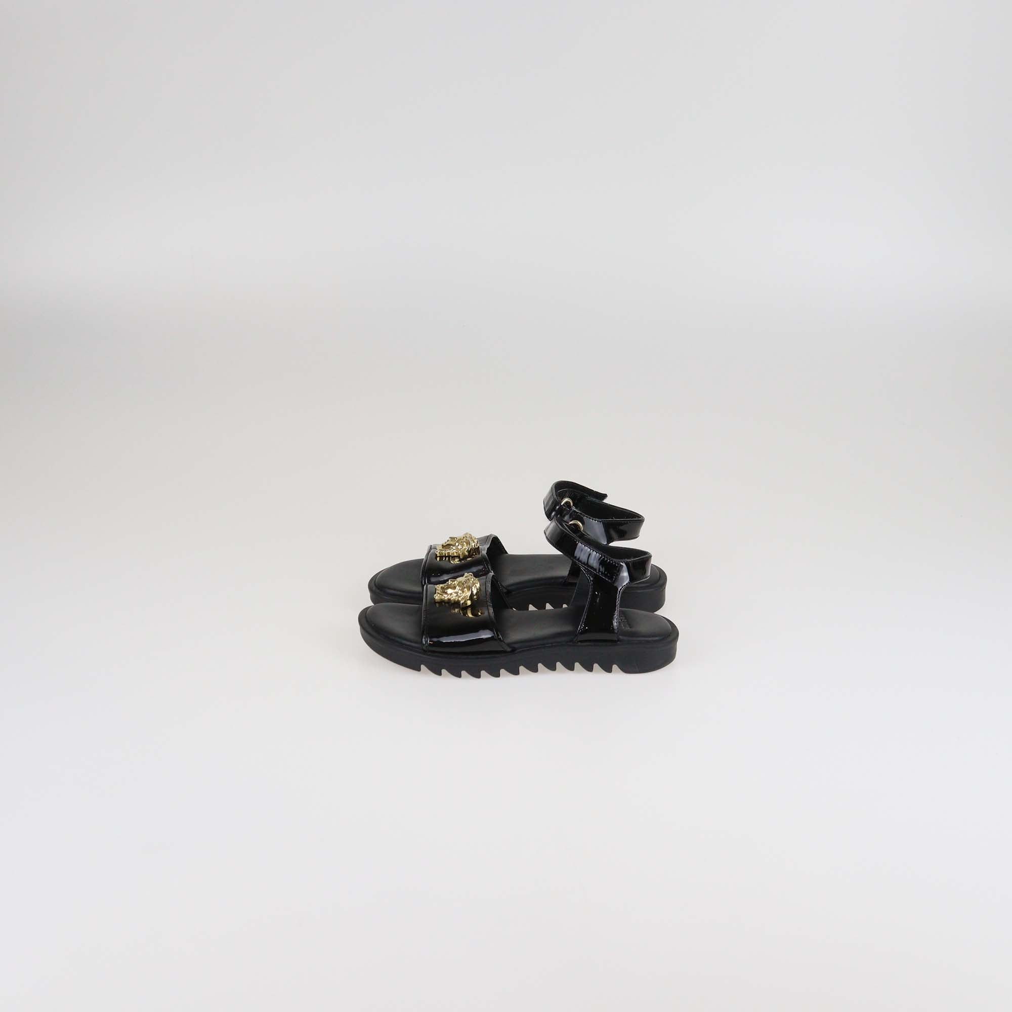 Versace Kids Black Patent Leather Medusa Ankle Sandals