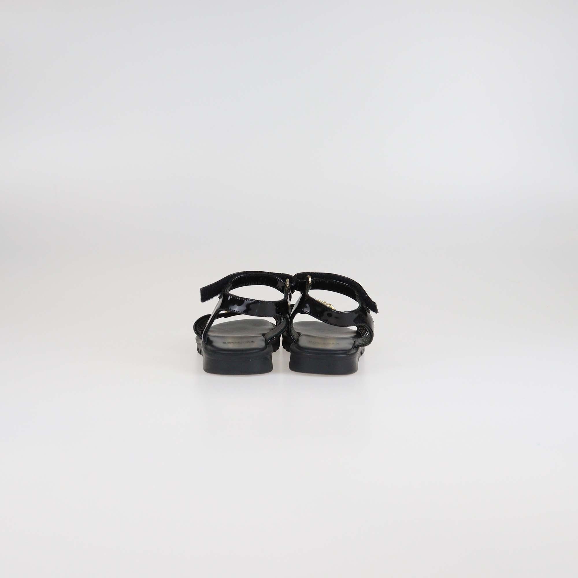 Versace Kids Black Patent Leather Medusa Ankle Sandals