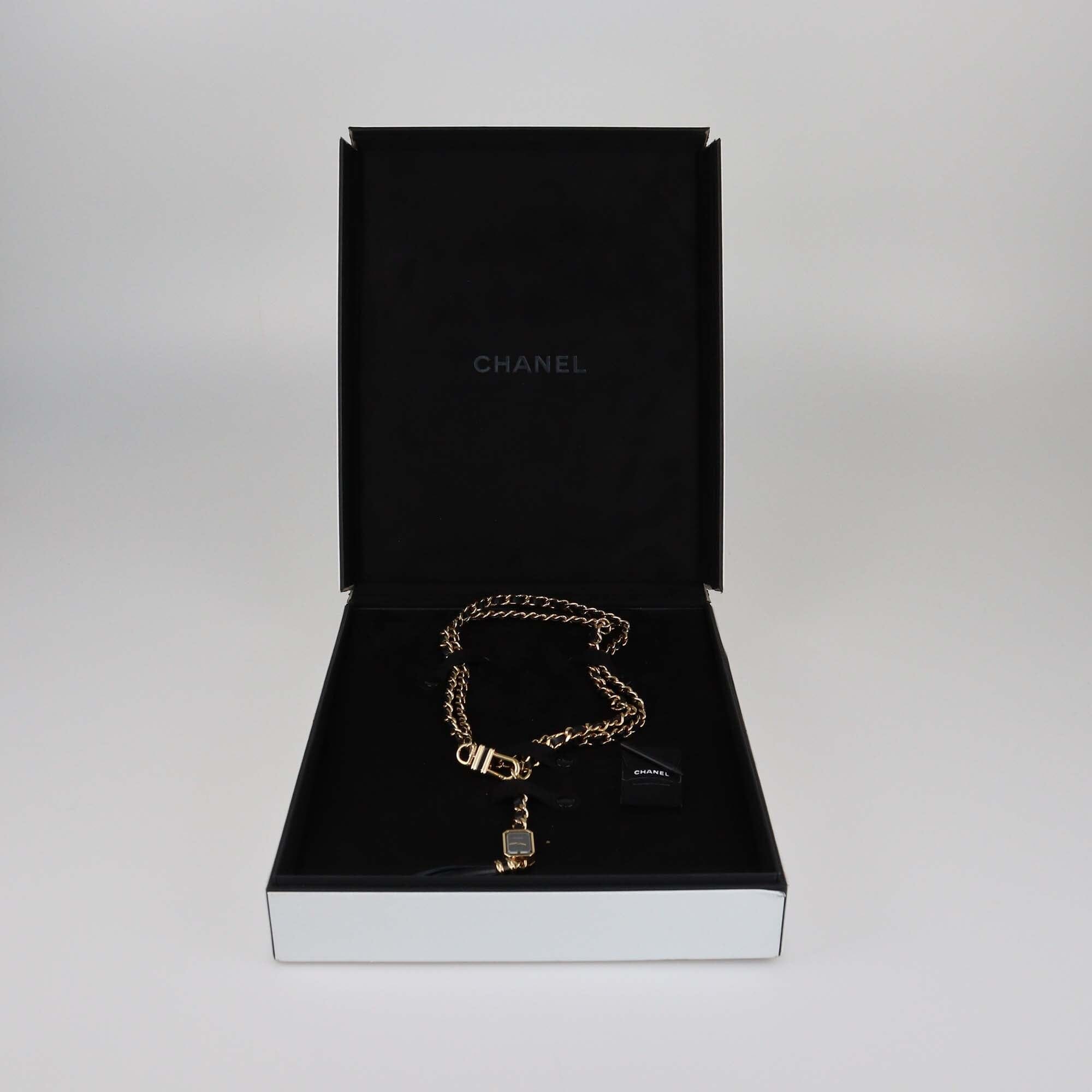 Chanel Black Dial 18K Gold Plated Metal Leather Premiere Sautor H9860 Women's Belt Watch 15.2 mm Womens Chanel