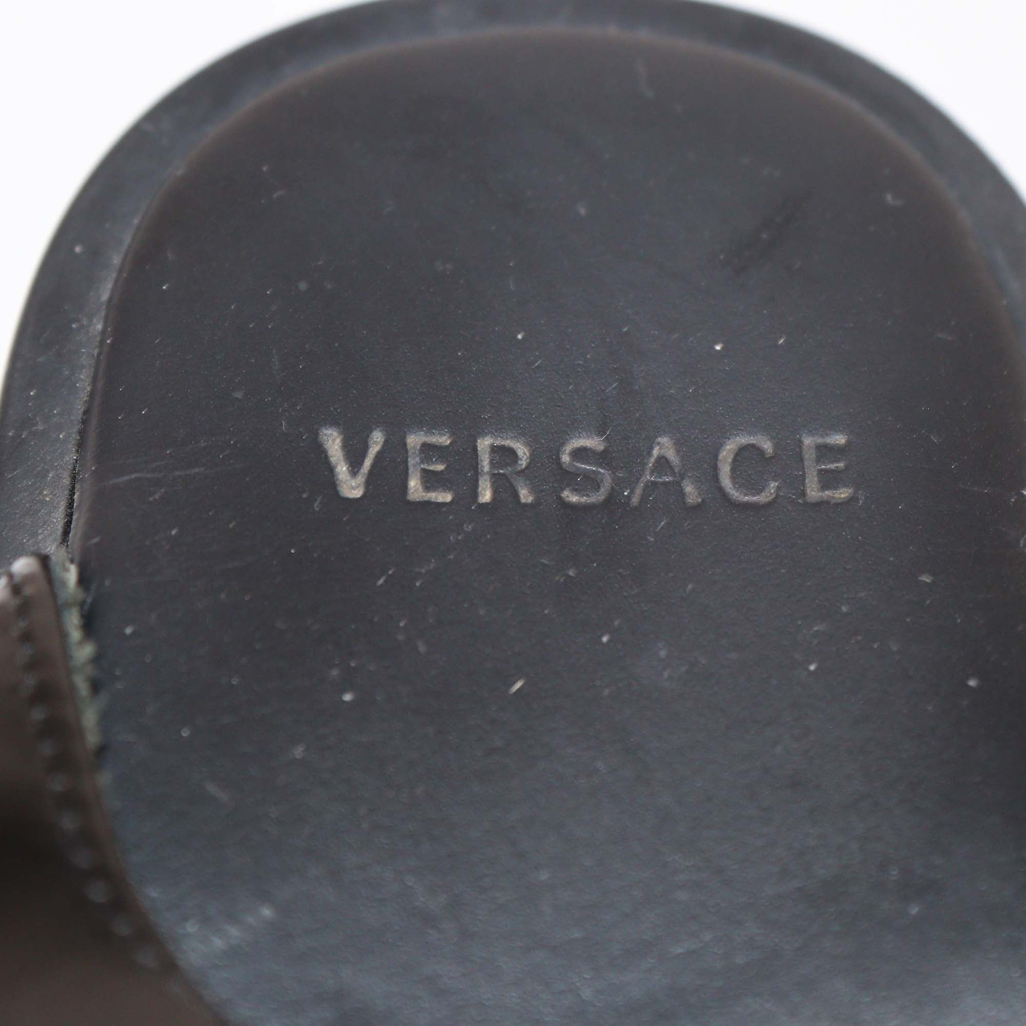 Versace Kids Black Patent Leather Medusa Ankle Sandals