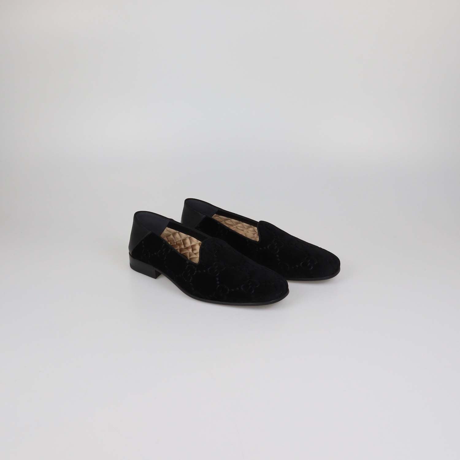 Gucci Black GG Velvet and Leather Bee Print Loafers
