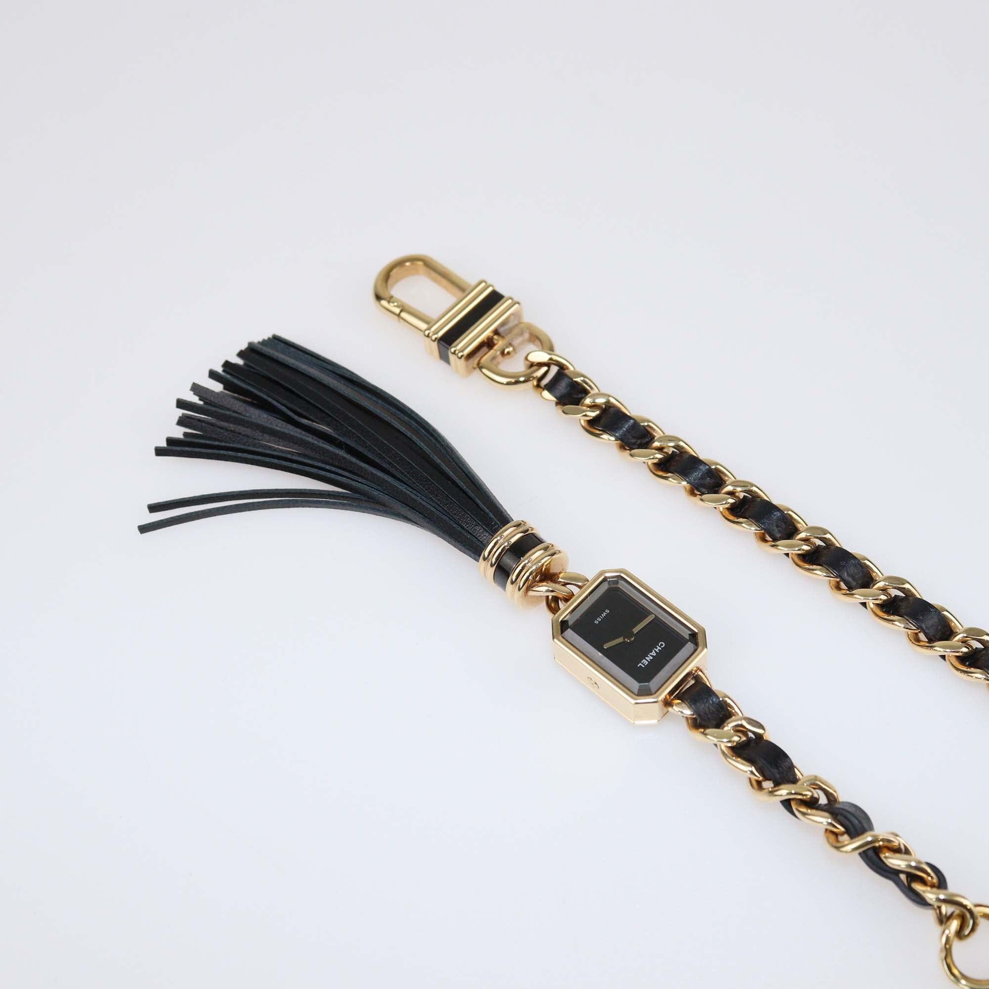 Chanel Black Dial 18K Gold Plated Metal Leather Premiere Sautor H9860 Women's Belt Watch 15.2 mm Womens Chanel