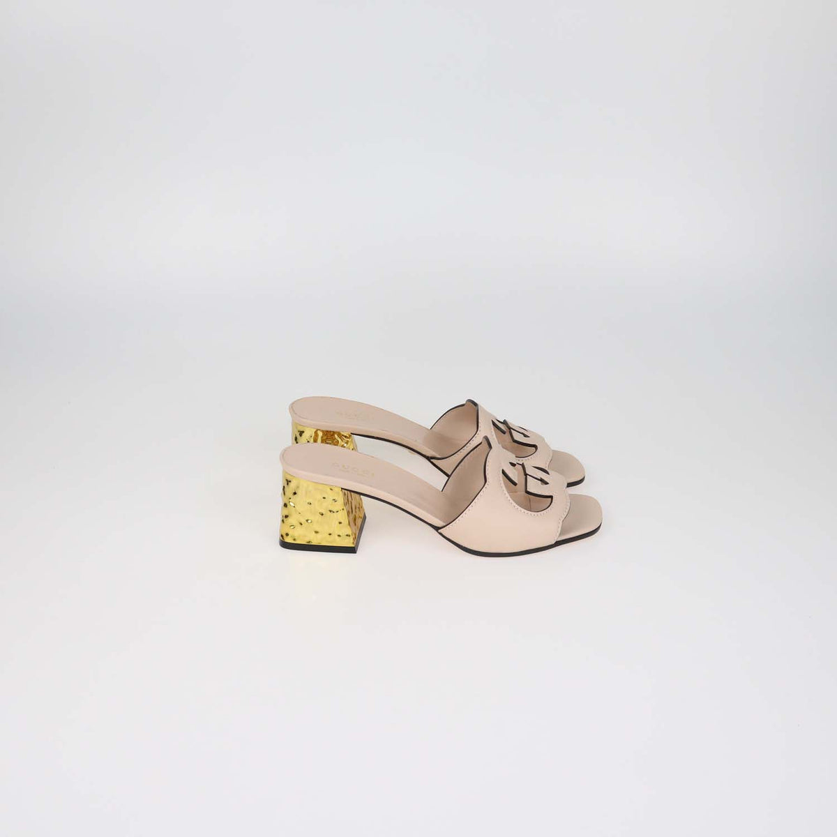 Gucci Light Pink Leather Cut Out Interlocking G Slide Sandals