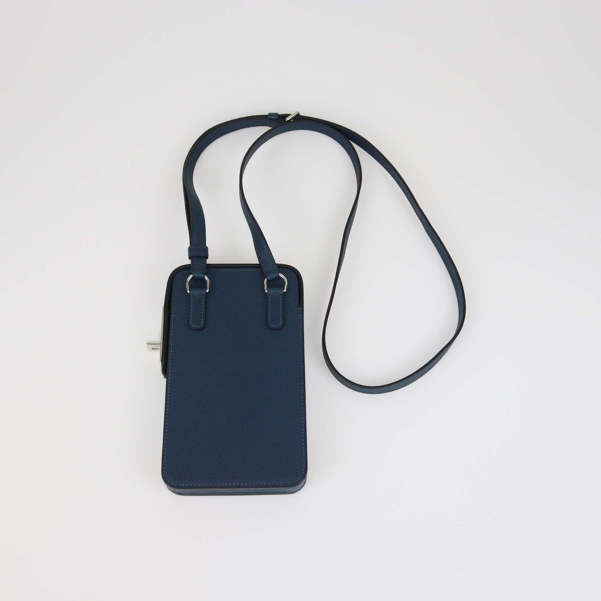 Hermes Bleu de Prusse Epsom Leather Hac a Box Phone Case