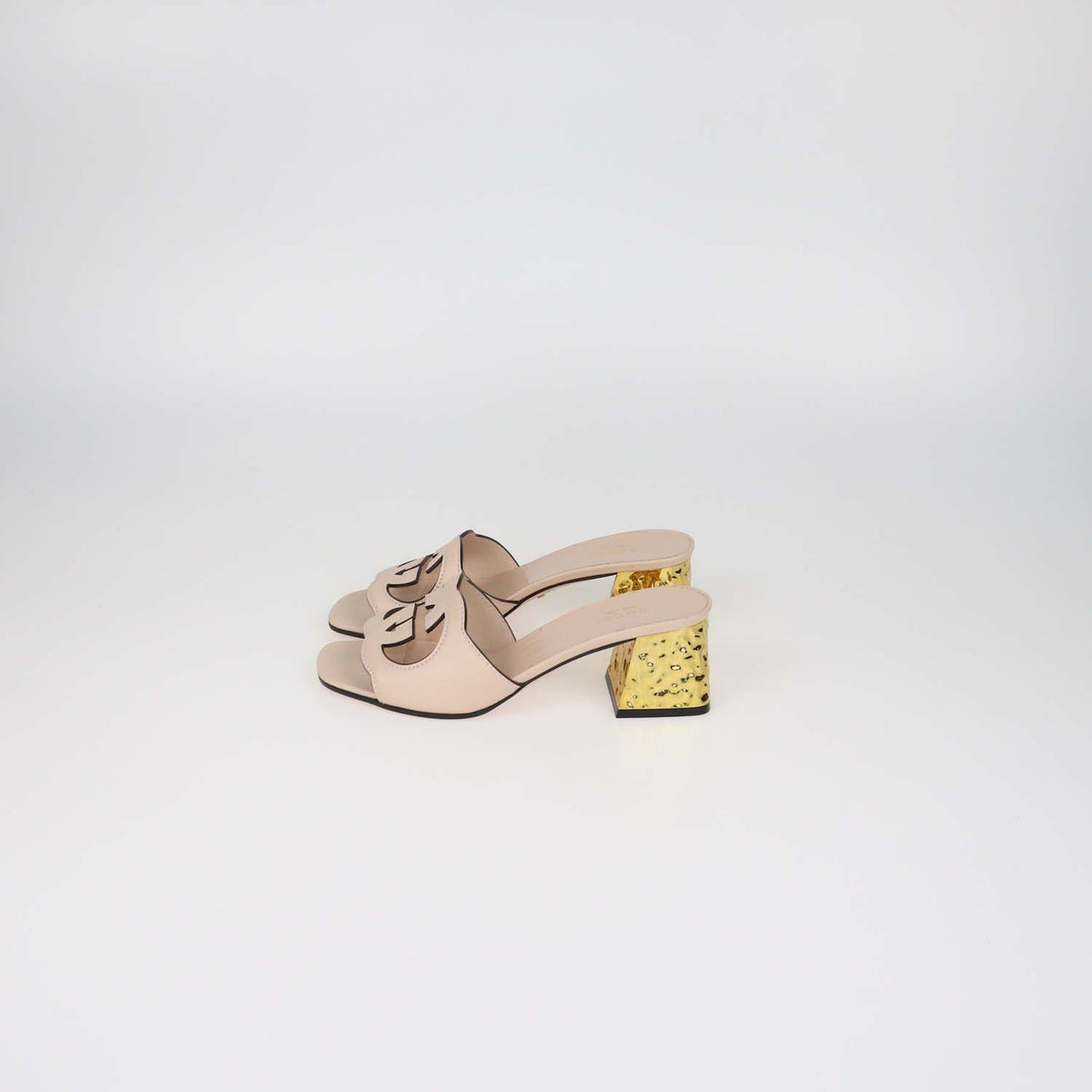 Gucci Light Pink Leather Cut Out Interlocking G Slide Sandals