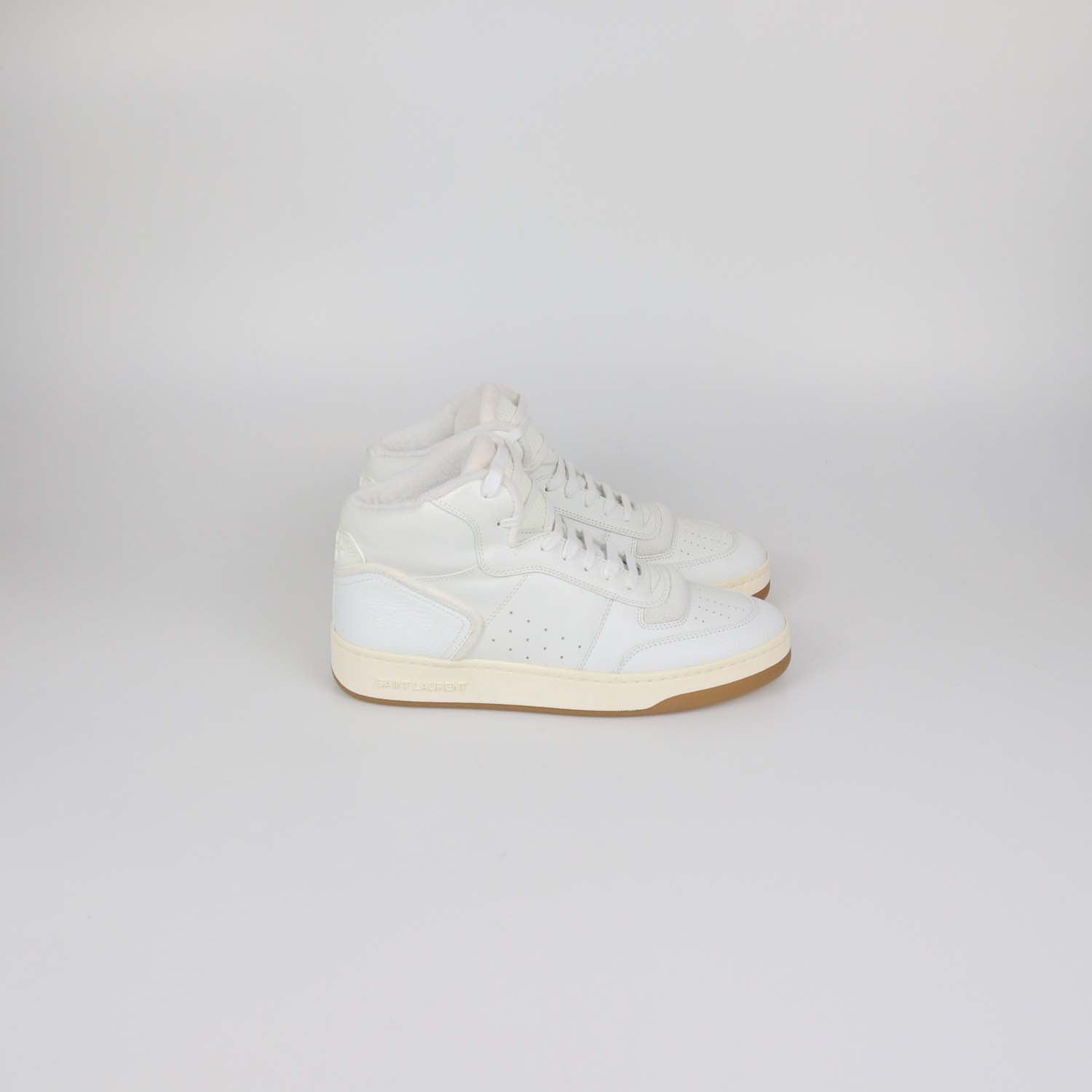 Saint Laurent White Leather and Fabric SL 80 High Top Sneakers