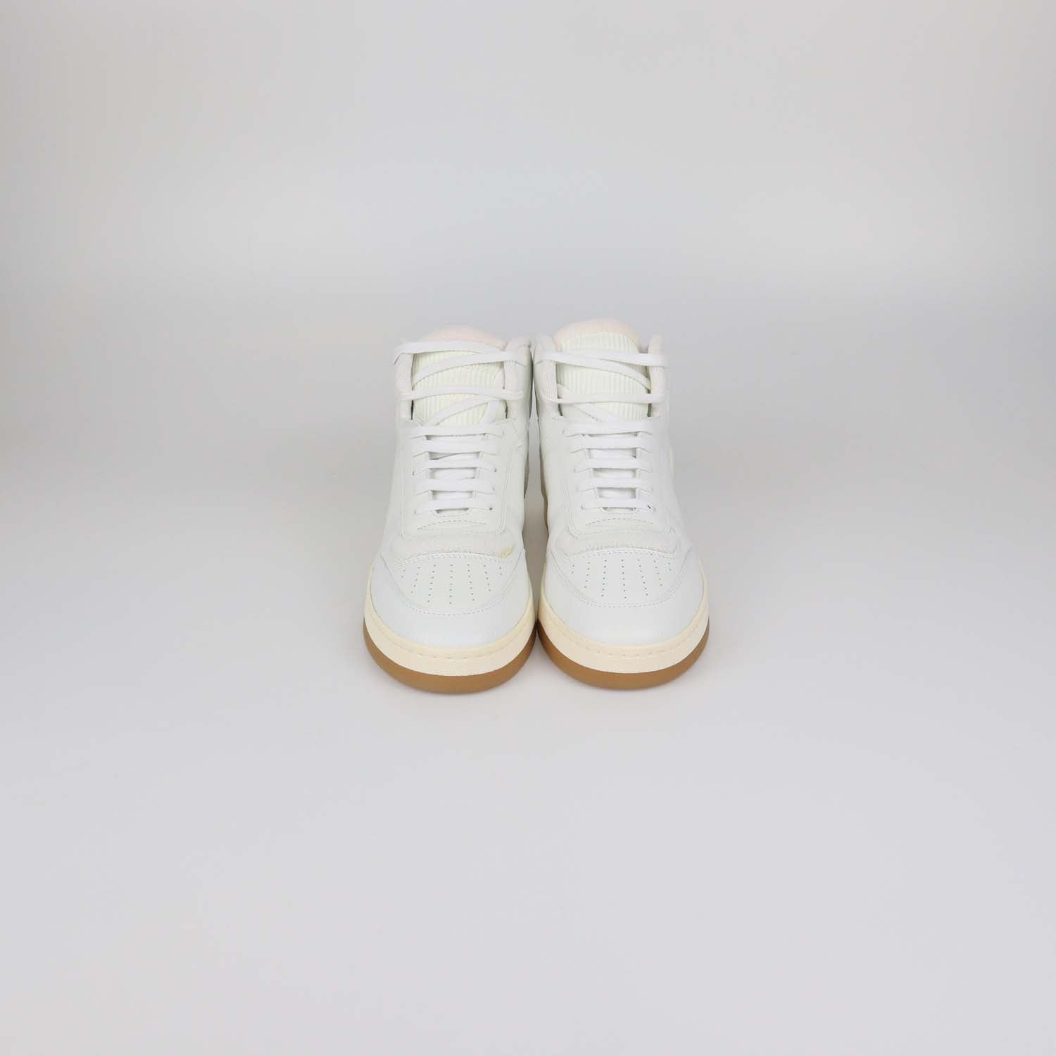 Saint Laurent White Leather and Fabric SL 80 High Top Sneakers