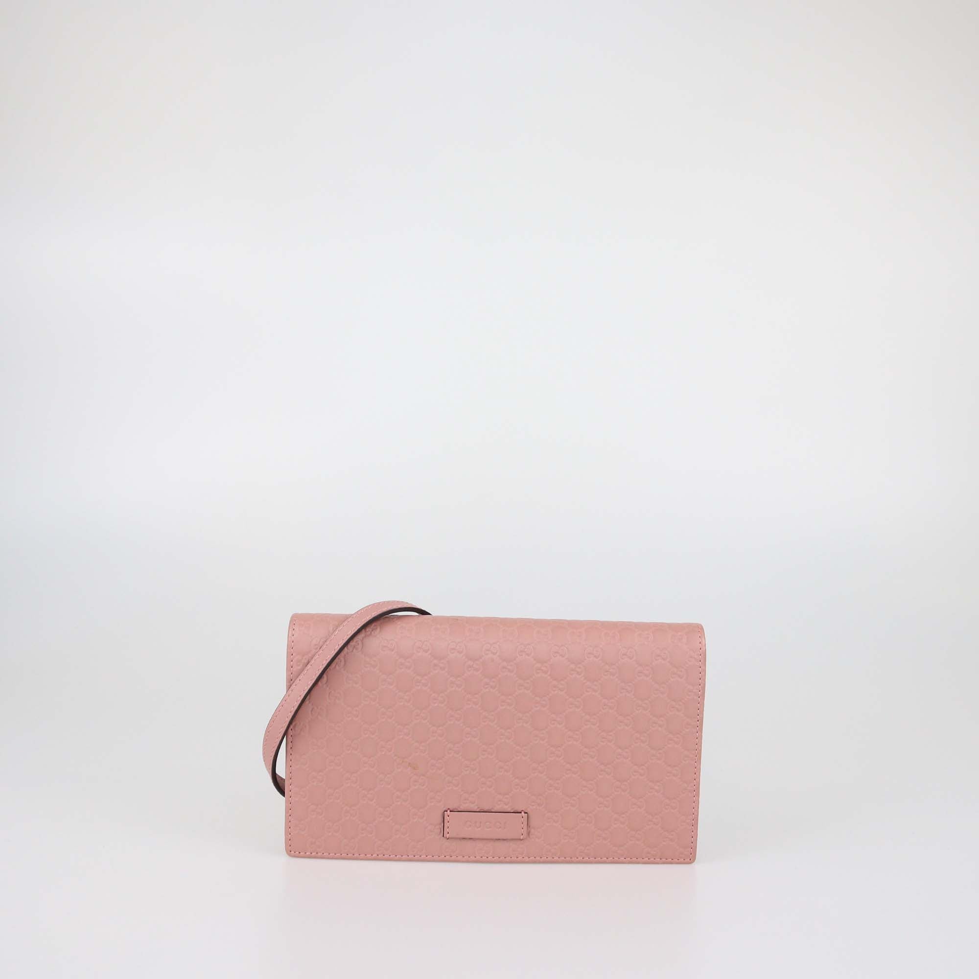 Gucci Old Rose Microguccissima Leather Wallet Crossbody Bag