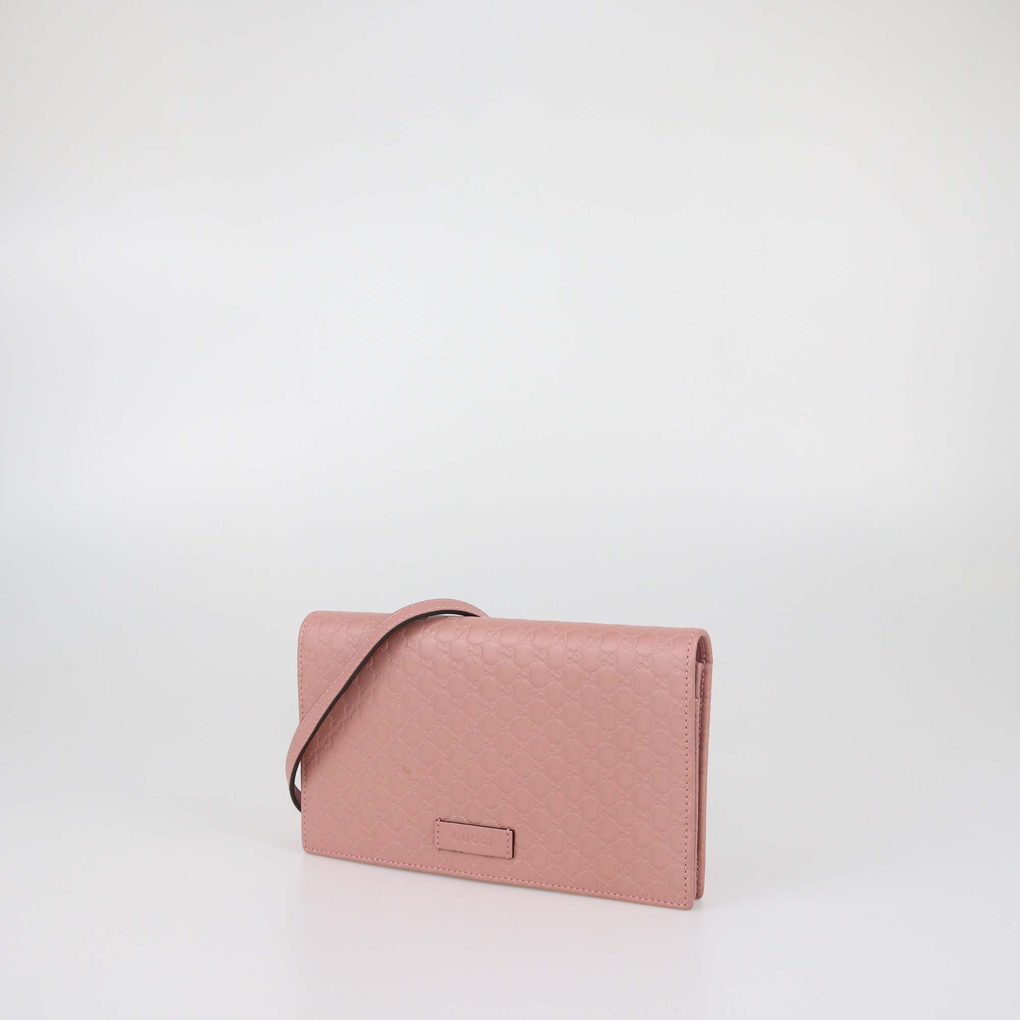 Gucci Old Rose Microguccissima Leather Wallet Crossbody Bag