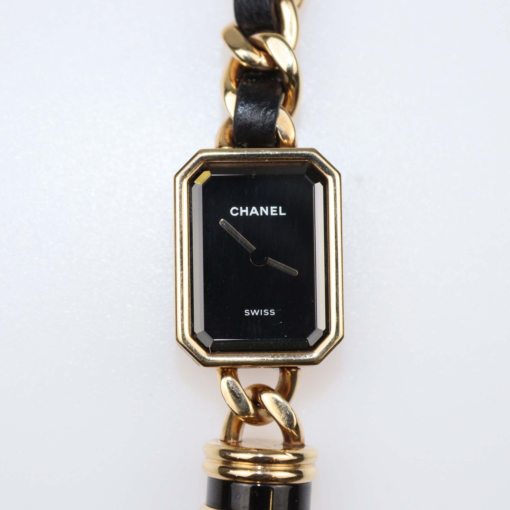 Chanel Black Dial 18K Gold Plated Metal Leather Premiere Sautor H9860 Women's Belt Watch 15.2 mm Womens Chanel
