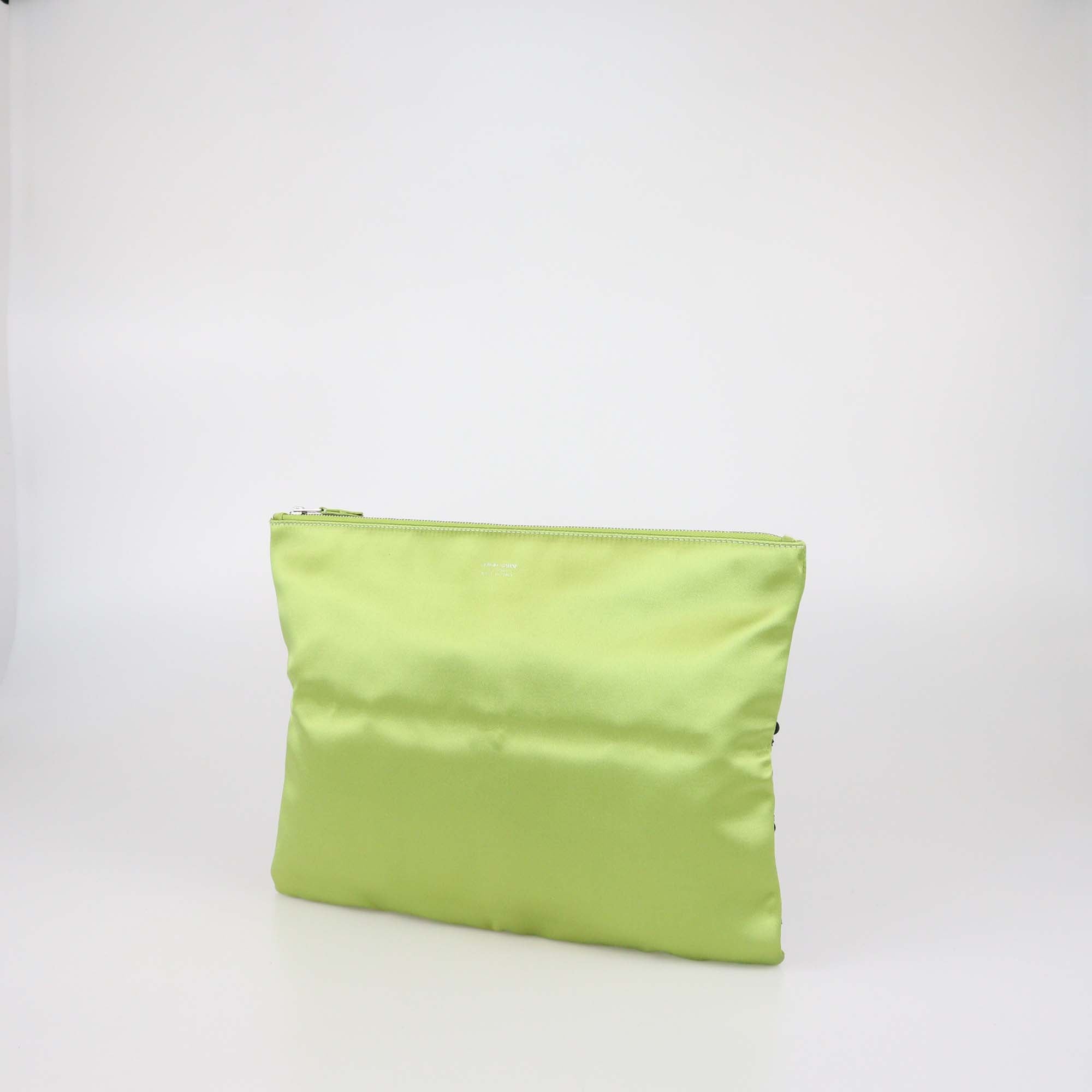Giorgio Armani Green Satin Crystal Embellished Zip Pouch