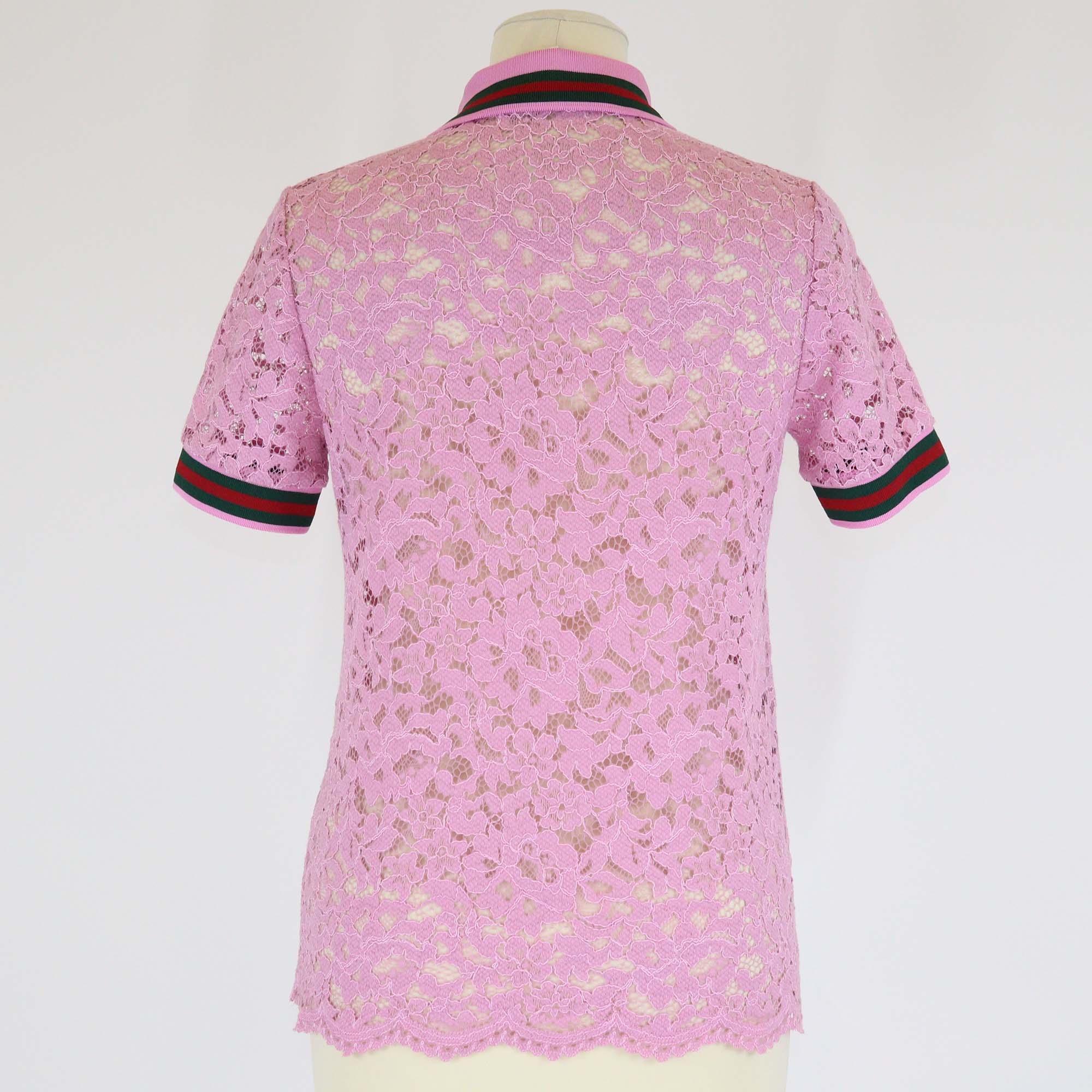Gucci Black Cotton Lace Floral Embroidered Polo T-Shirt
