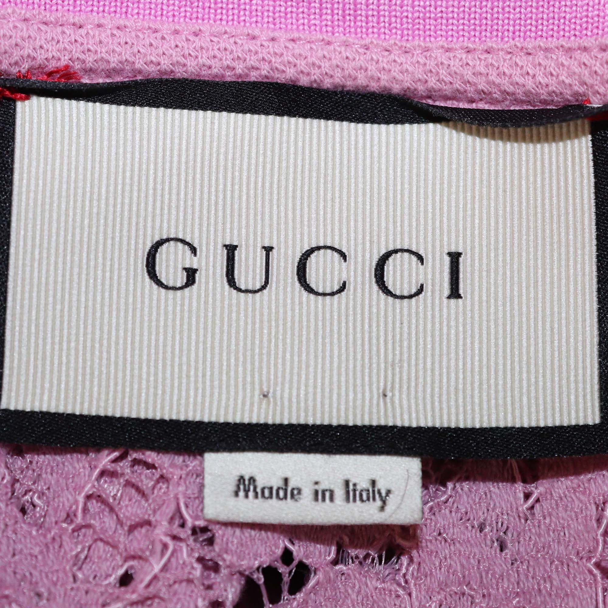 Gucci Black Cotton Lace Floral Embroidered Polo T-Shirt