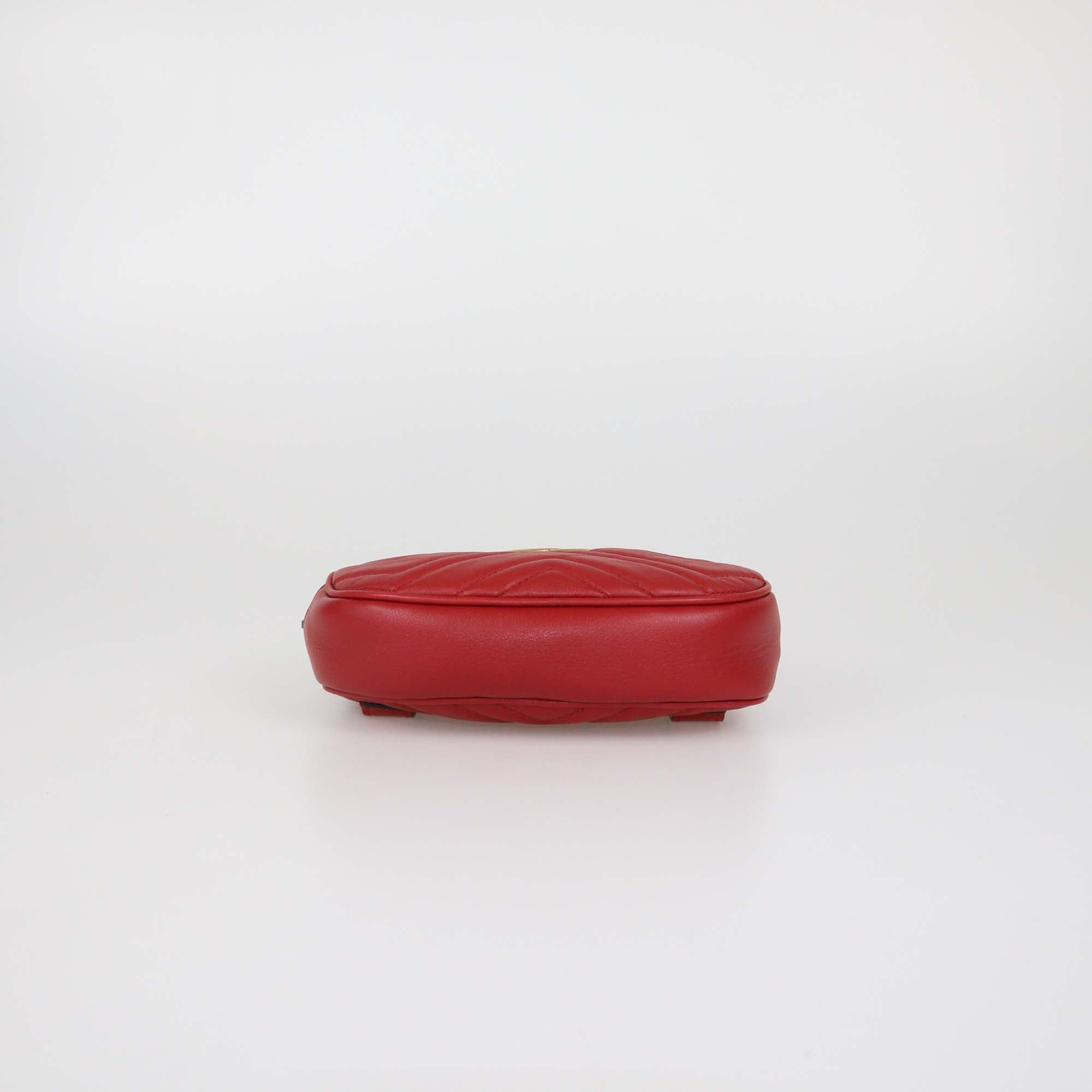 Gucci Red Matelasse Leather Mini GG Marmont Belt Bag