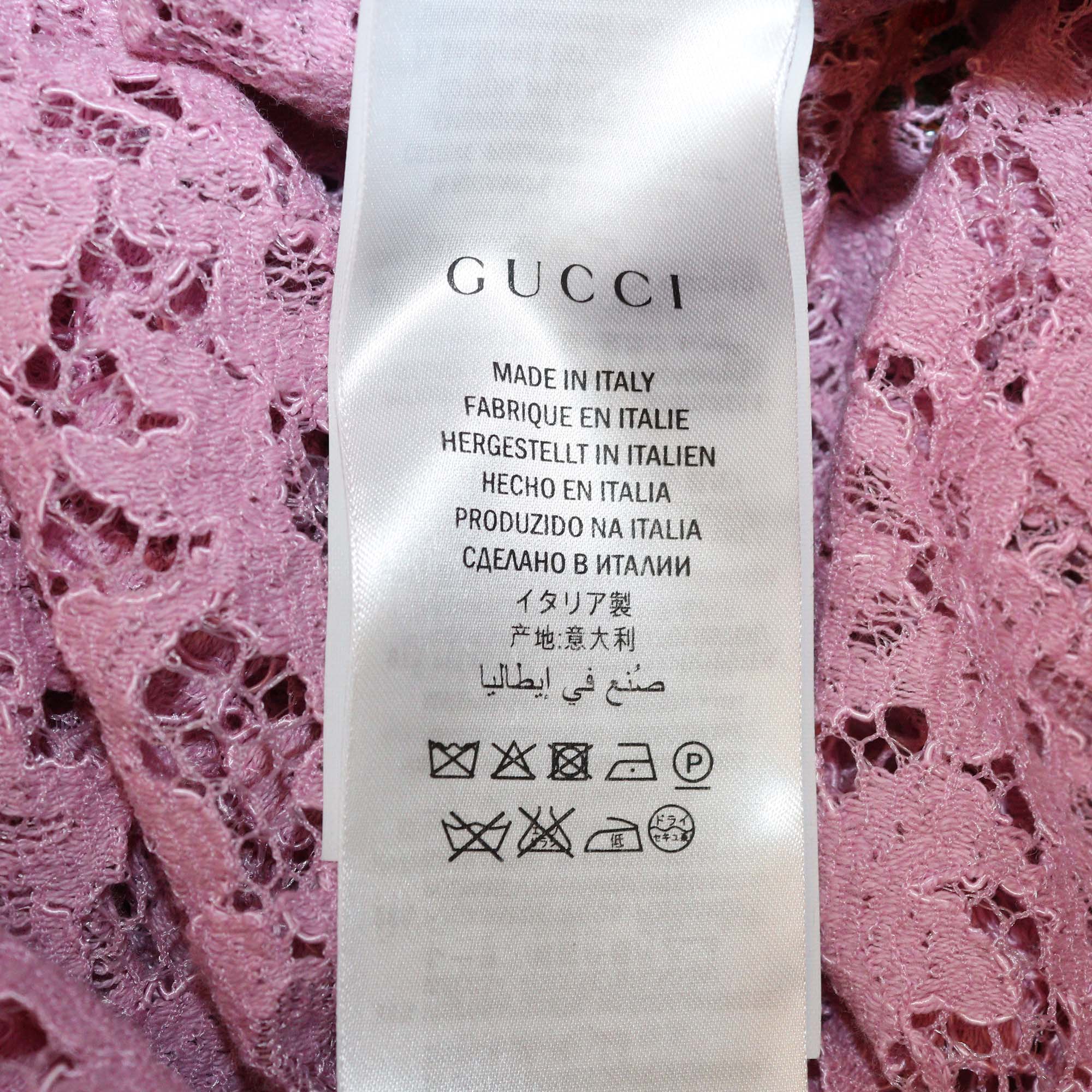 Gucci Black Cotton Lace Floral Embroidered Polo T-Shirt