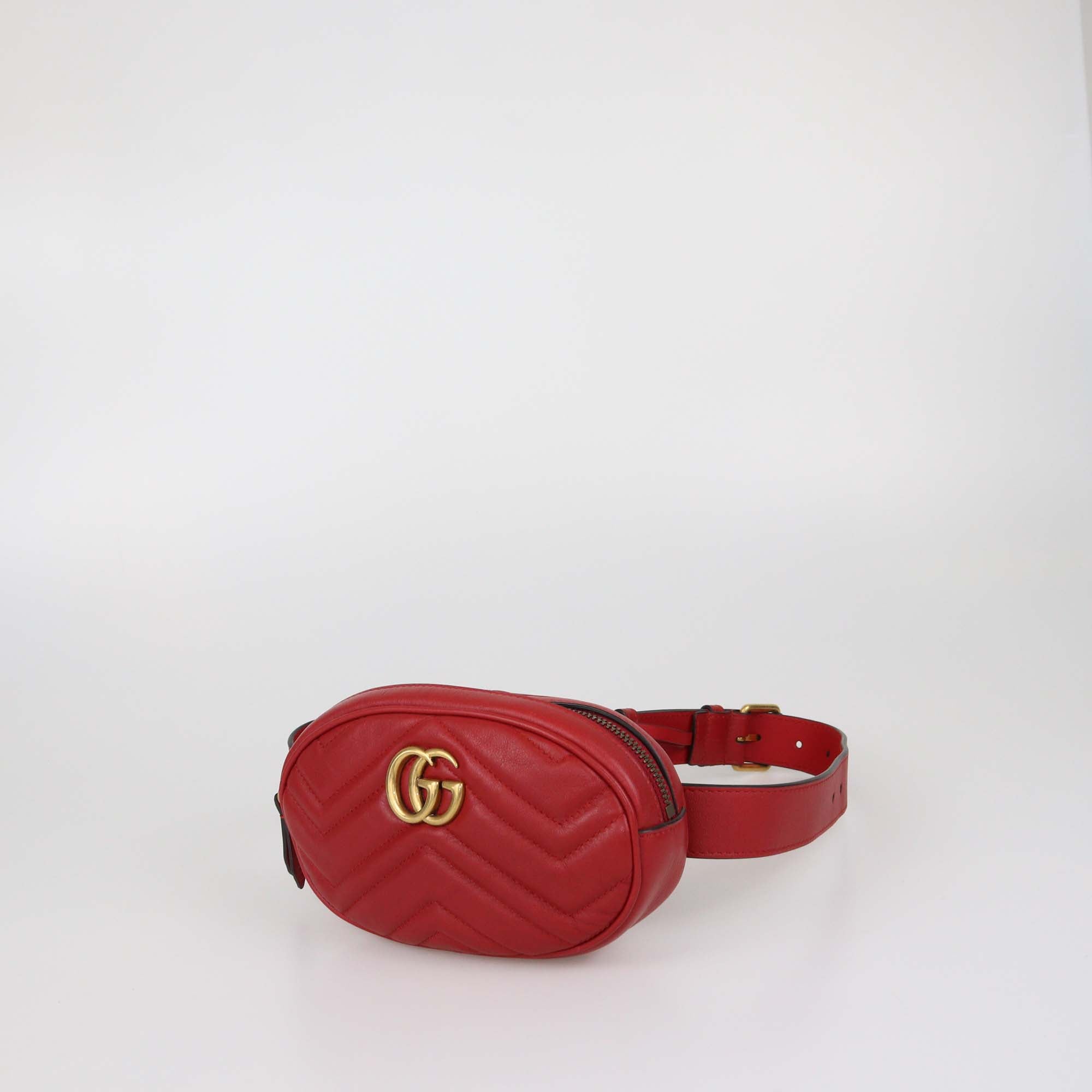 Gucci Red Matelasse Leather Mini GG Marmont Belt Bag