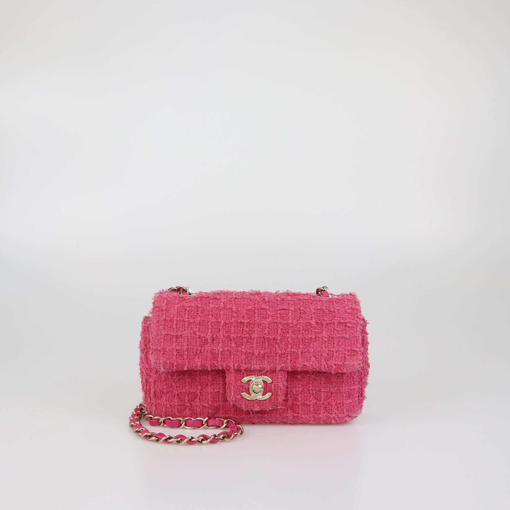Chanel Pink Tweed Mini Rectangular Classic Single Flap Bag