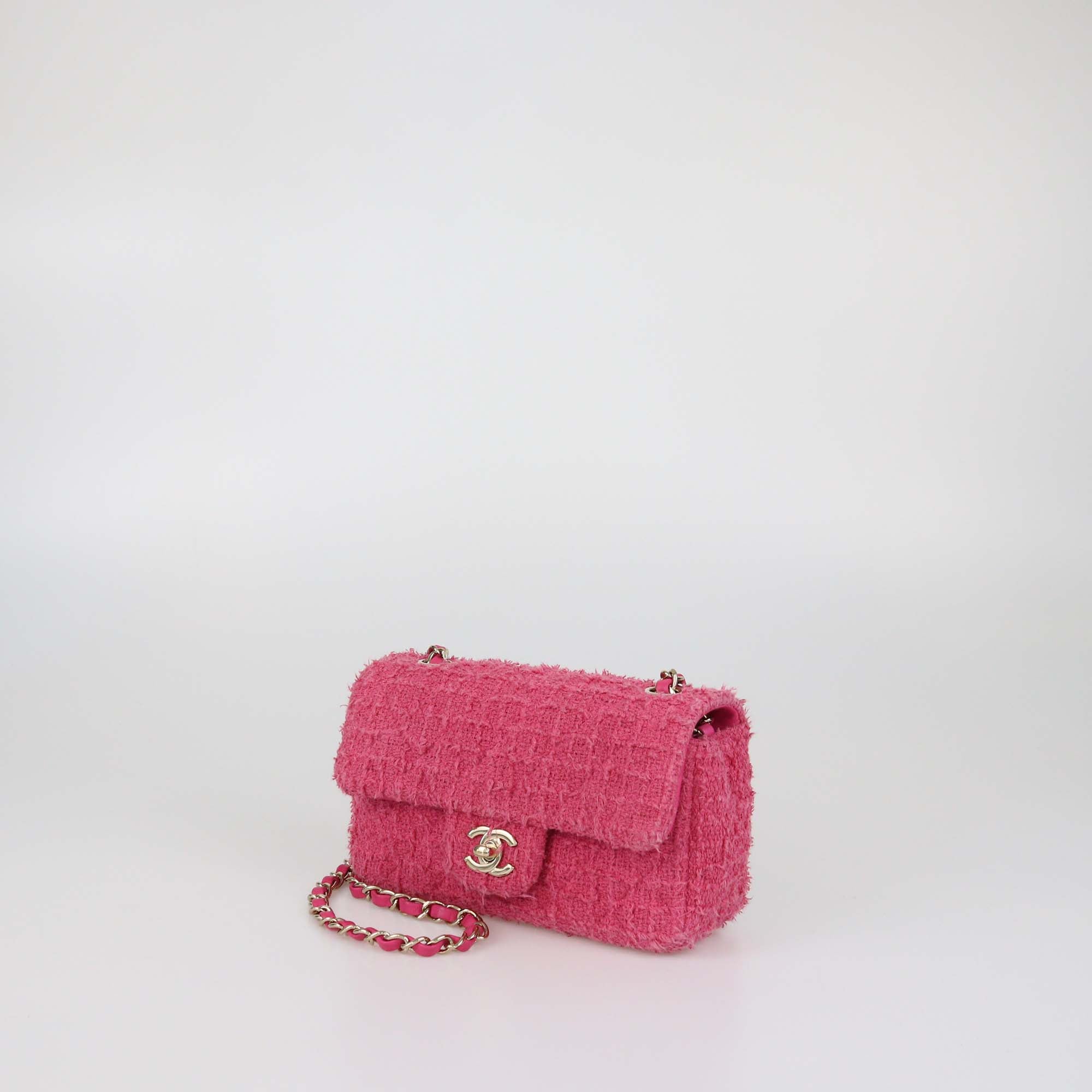 Chanel Pink Tweed Mini Rectangular Classic Single Flap Bag