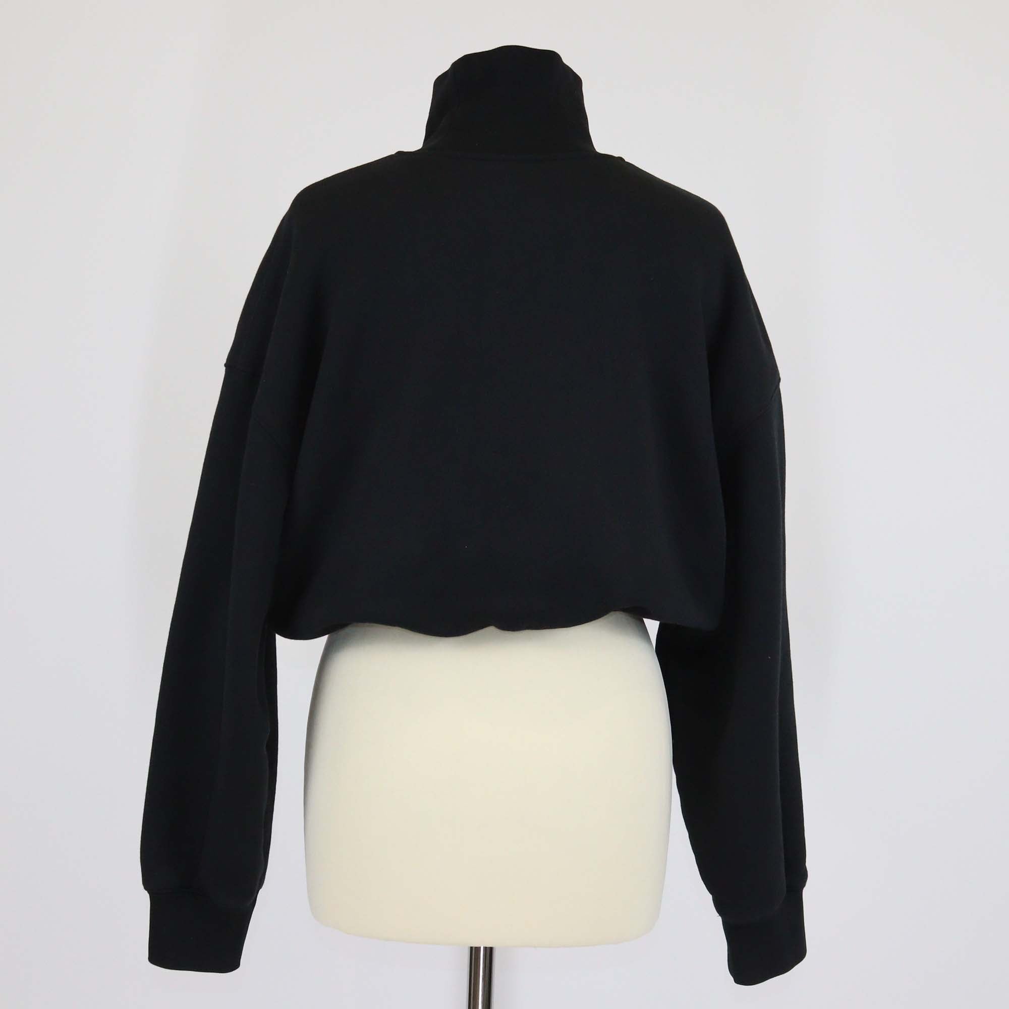 Alexander Wang Black Cotton Cropped Logo Embroidered Turtleneck Sweater