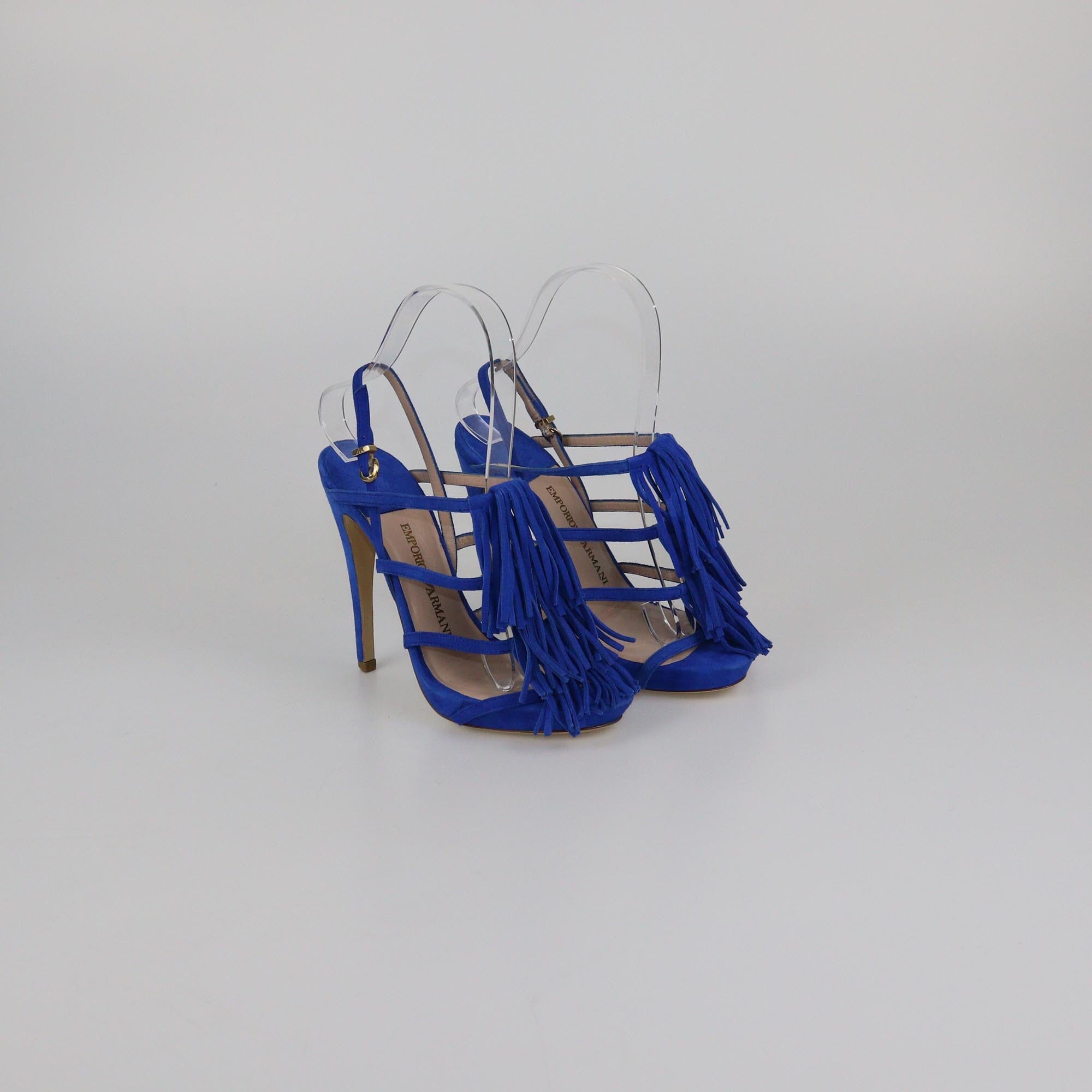 Emporio Armani Blue Fringe Sandals Womens Emporio Armani