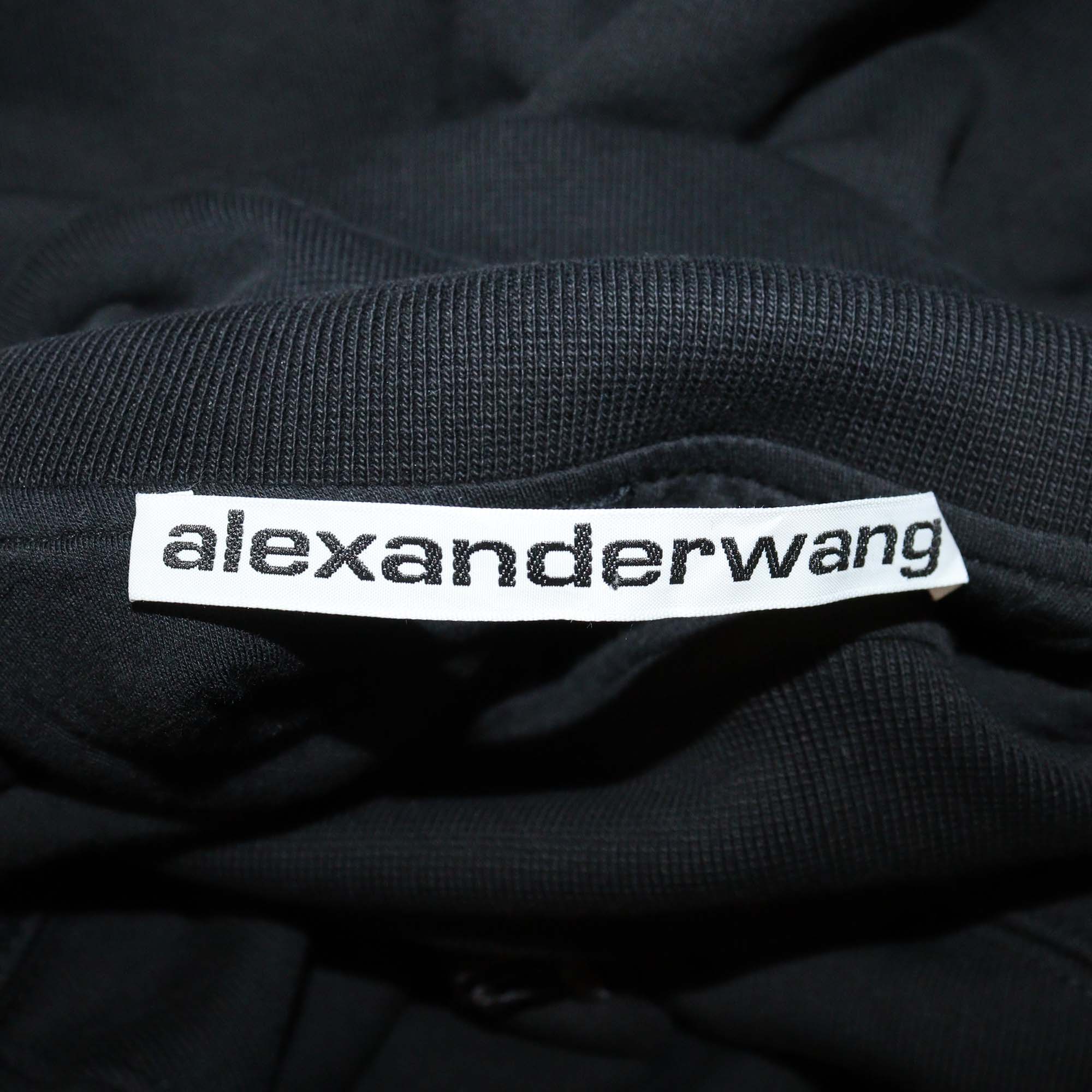 Alexander Wang Black Cotton Cropped Logo Embroidered Turtleneck Sweater