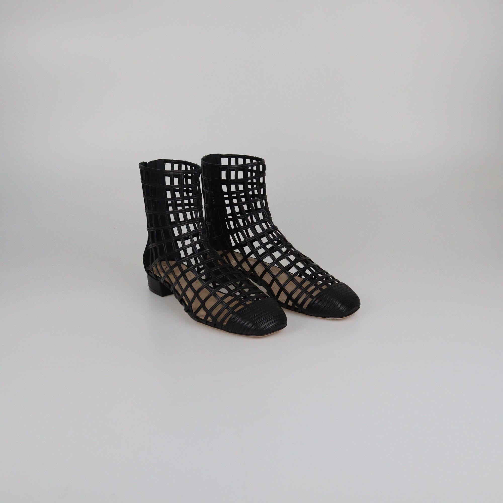 Christian Dior Black Cage Ankle Length Boots Womens Christian Dior