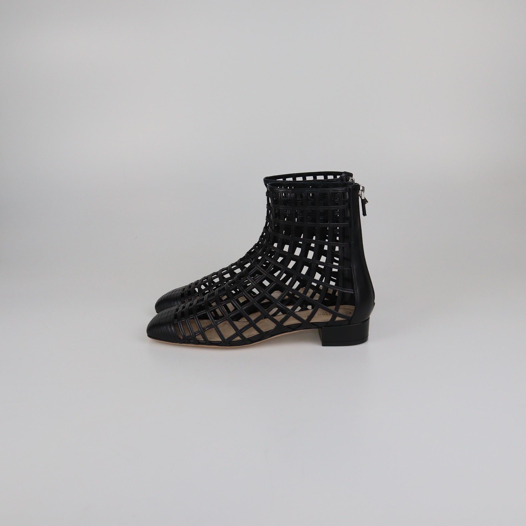 Christian Dior Black Cage Ankle Length Boots Womens Christian Dior