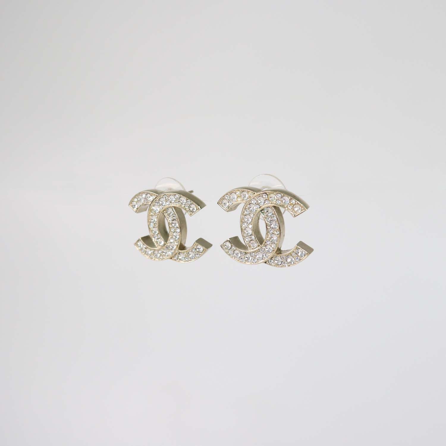 Chanel Gold Tone CC Crystals Stud Earrings