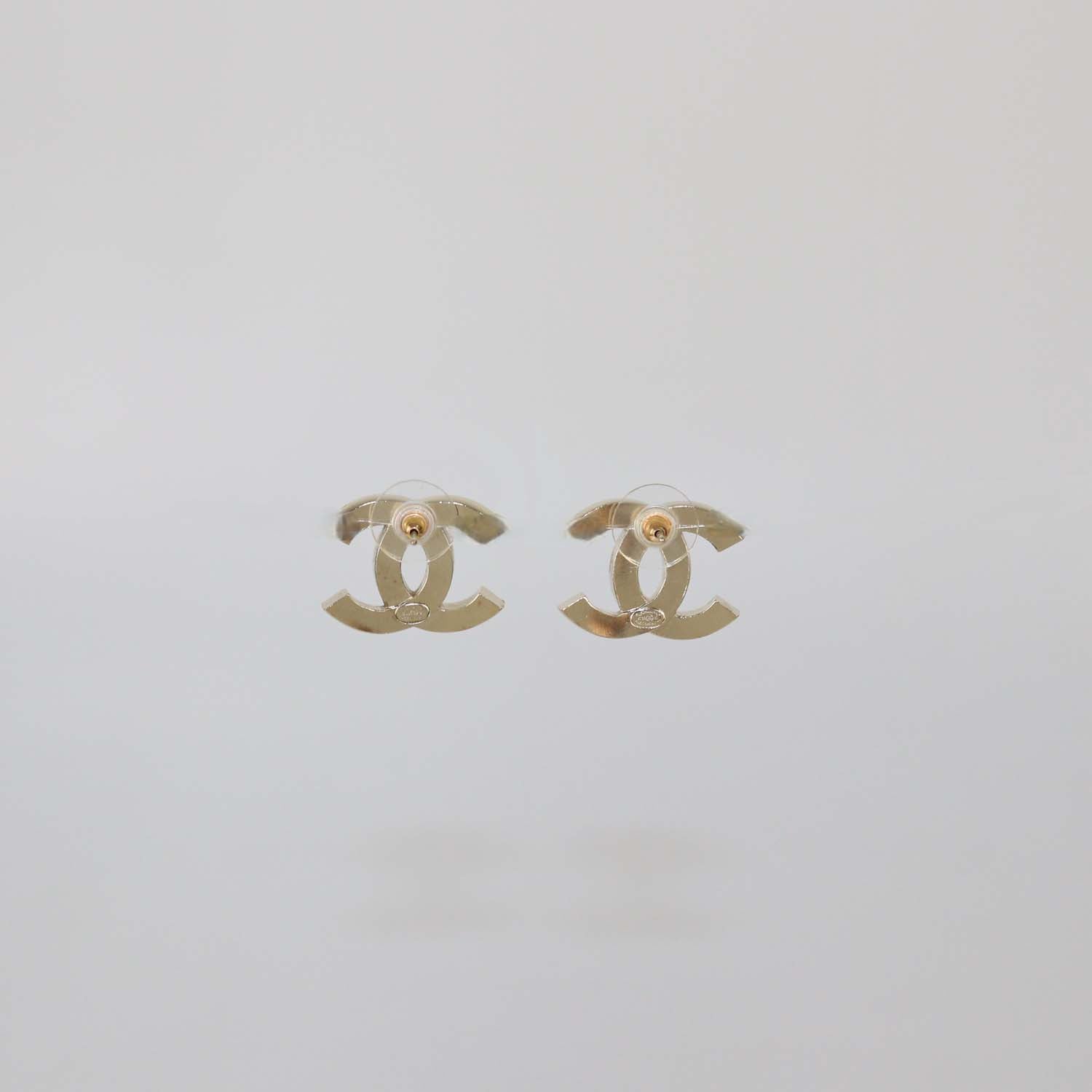 Chanel Gold Tone CC Crystals Stud Earrings