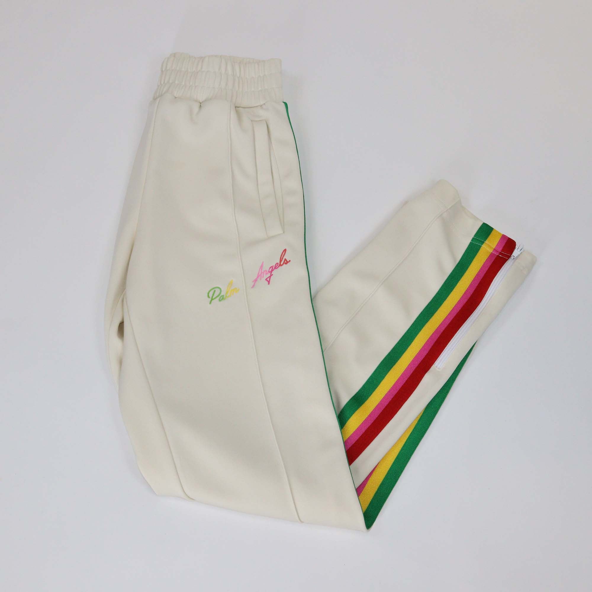 Palm Angels Cream Rainbow Side Stripe Detail Track Pants