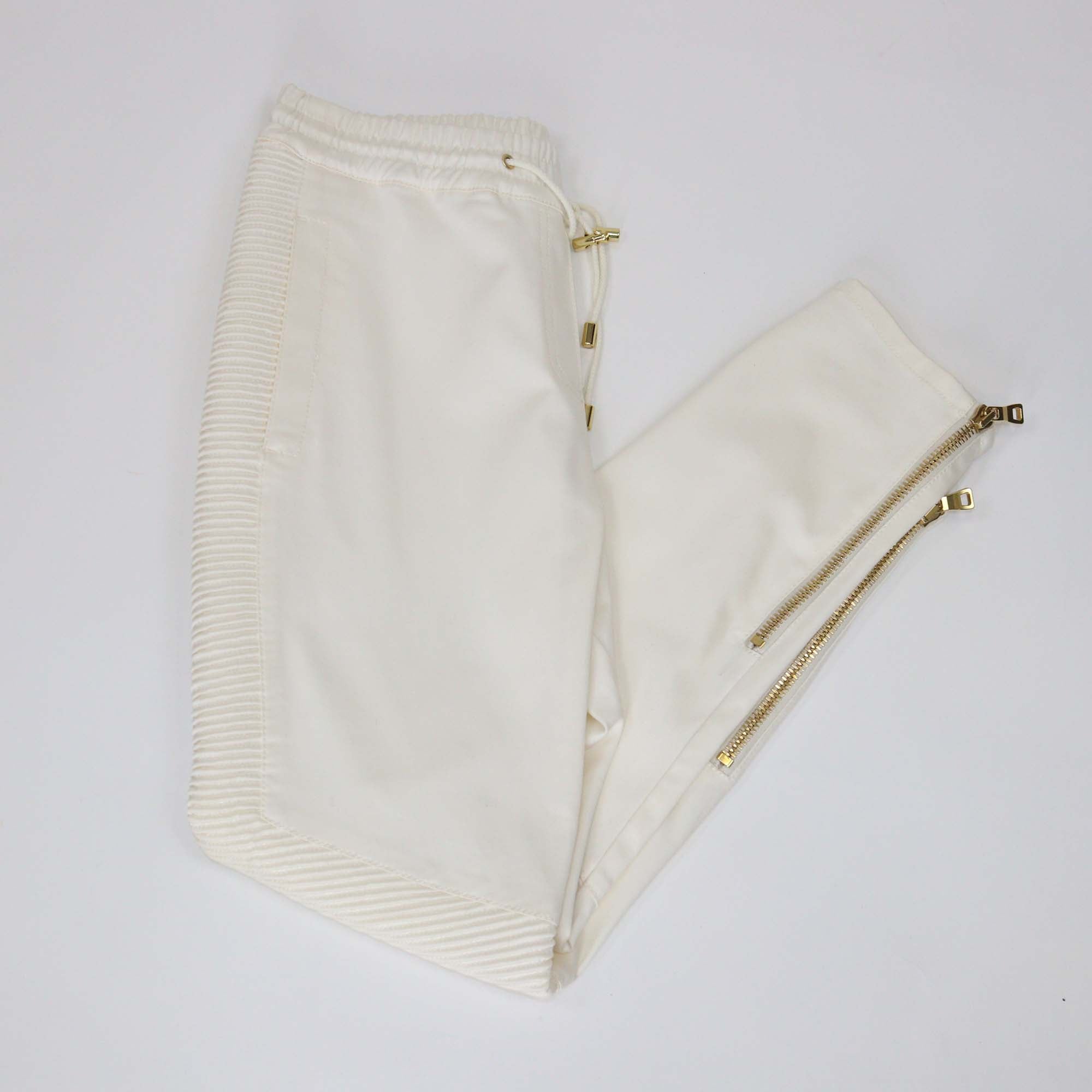 Balmain Cream Cotton Blend Knit Zip Detail Track Pants