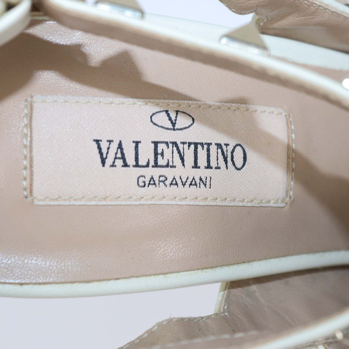 Valentino Cream Leather Rockstud Caged Ankle Strap Pumps