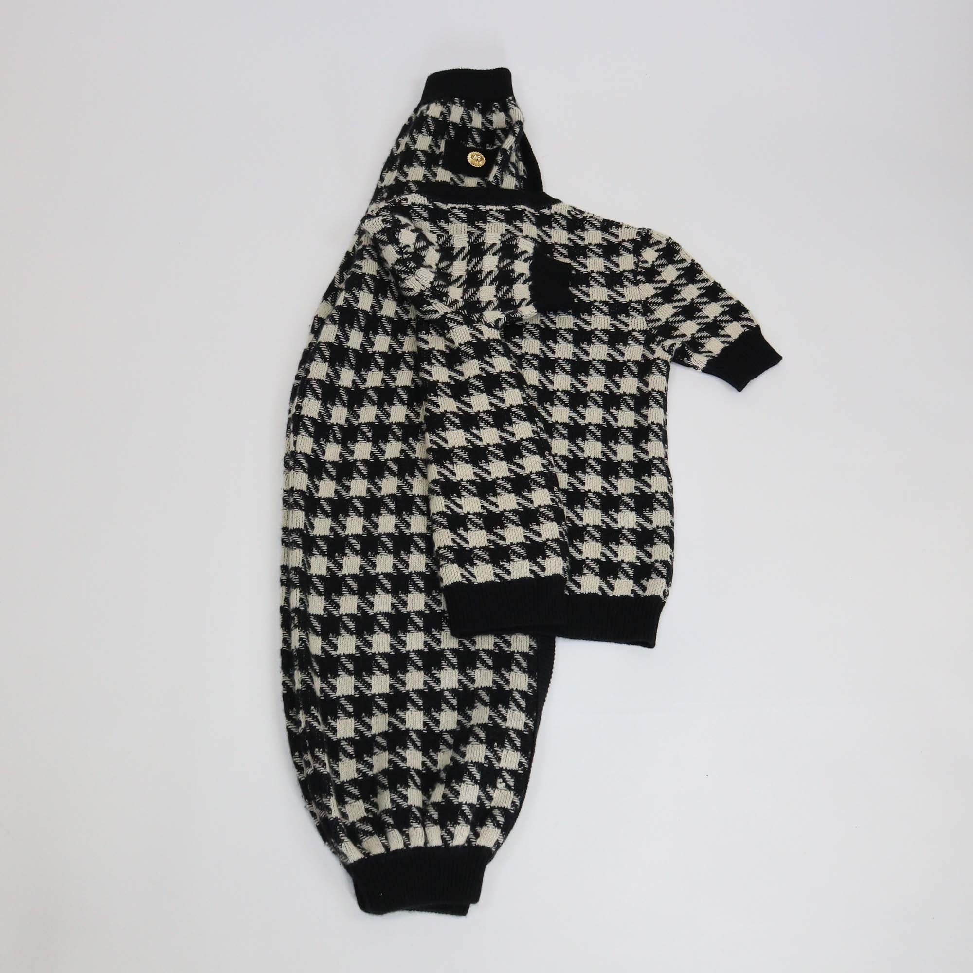 Gucci Black/White Cashmere Blend Knit Houndstooth Top & Lounge Pants