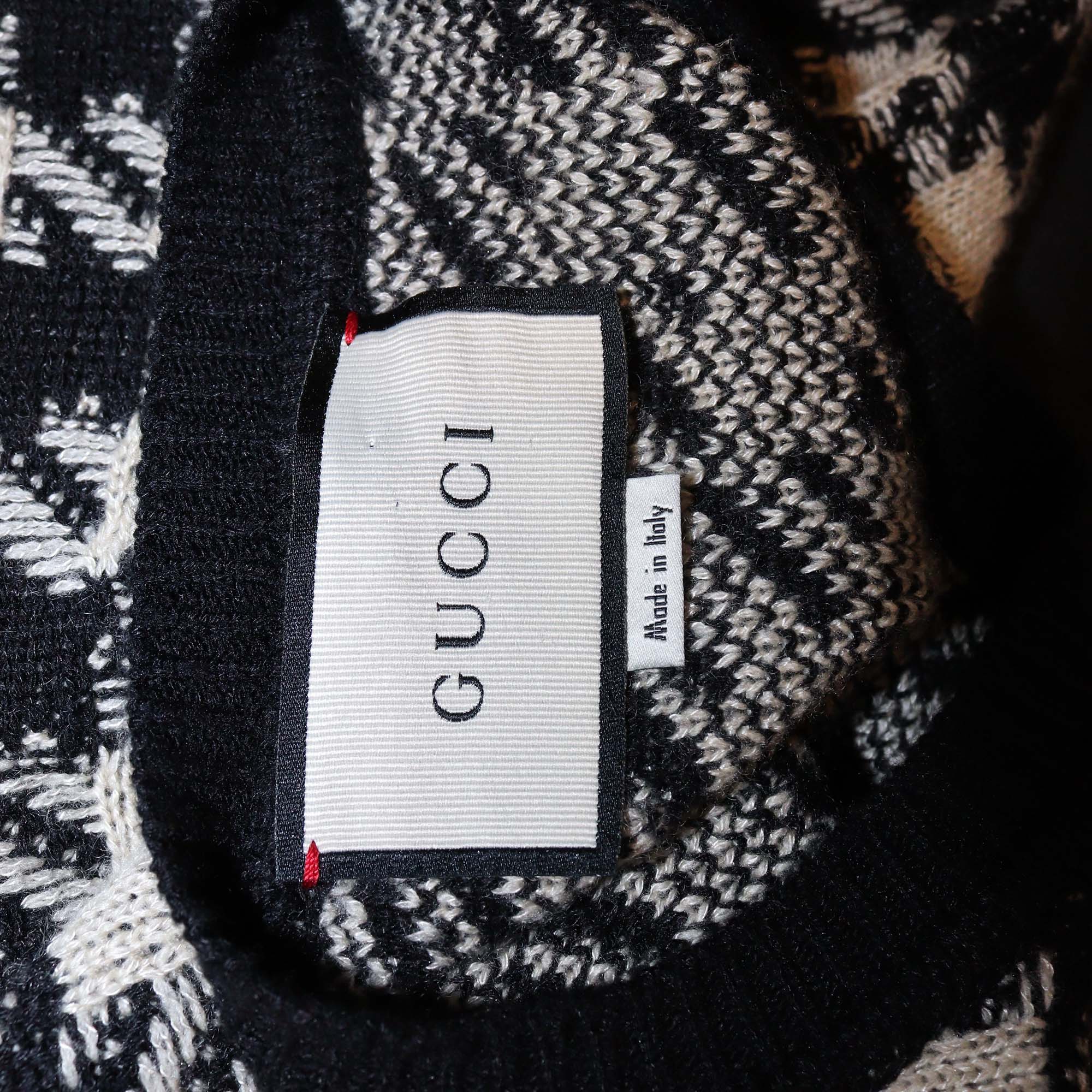 Gucci Black/White Cashmere Blend Knit Houndstooth Top & Lounge Pants