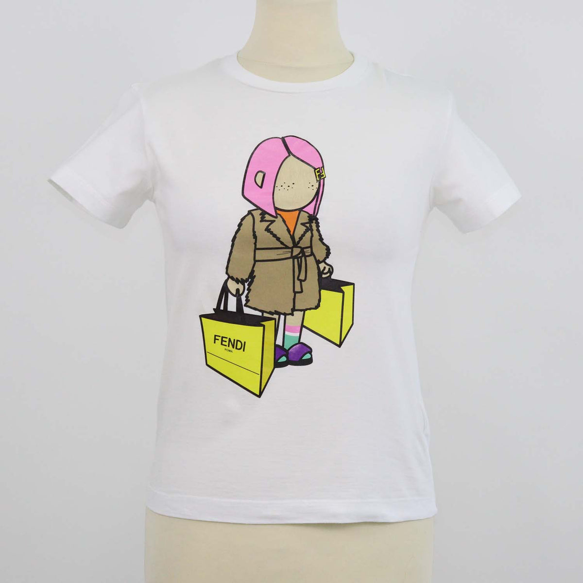 Fendi Kids White Cotton Fendi Doll Print T-Shirt
