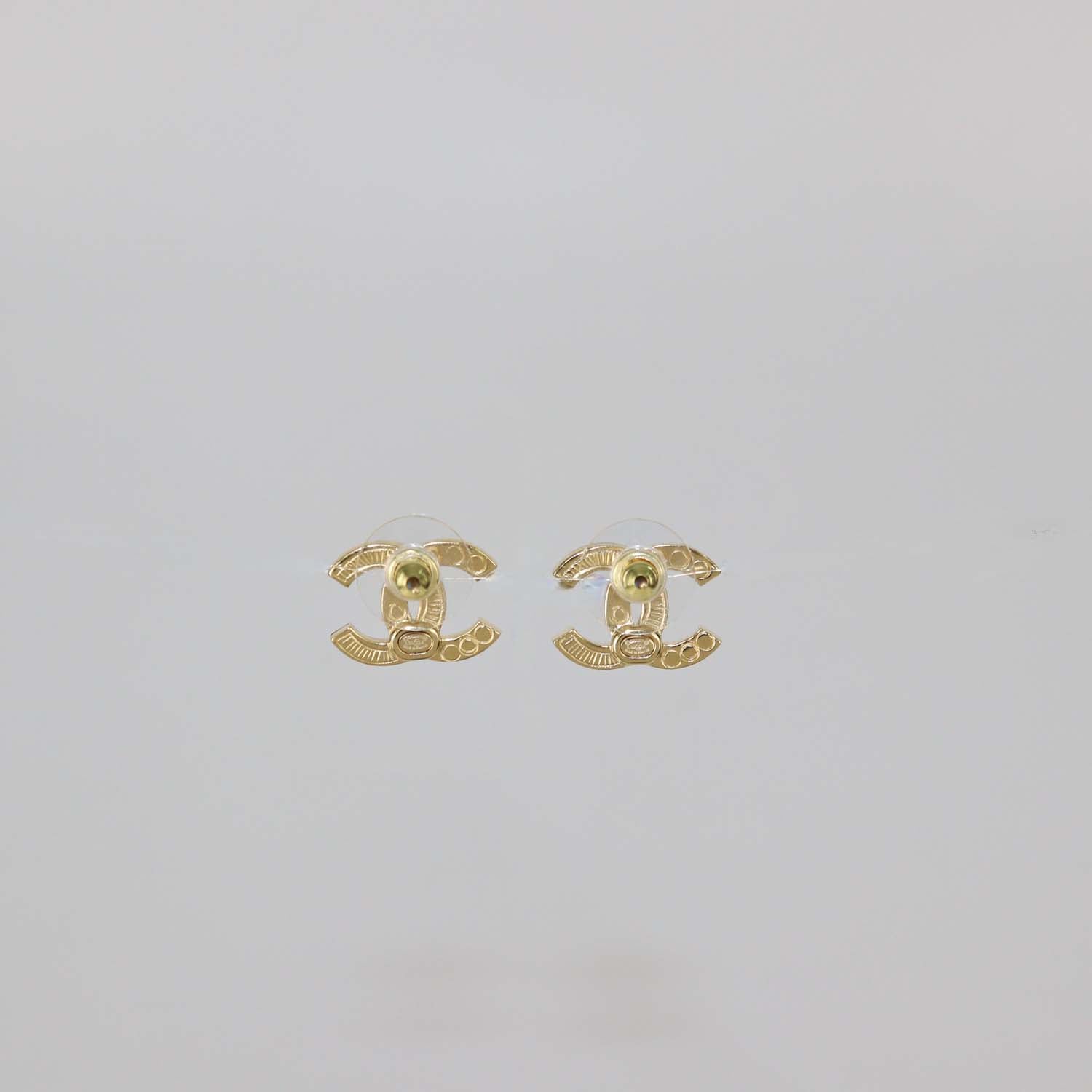 Chanel Gold Tone CC Crystals Stud Earrings