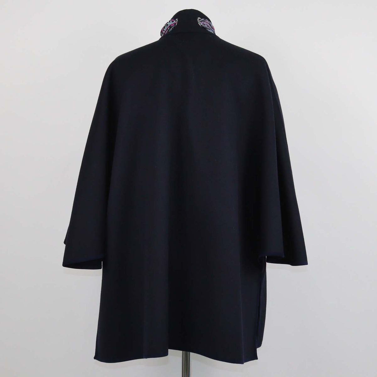 Etro Navy Blue Blend Wool and Suede Trim Eyelet Neck w/Scarf Cape jacket