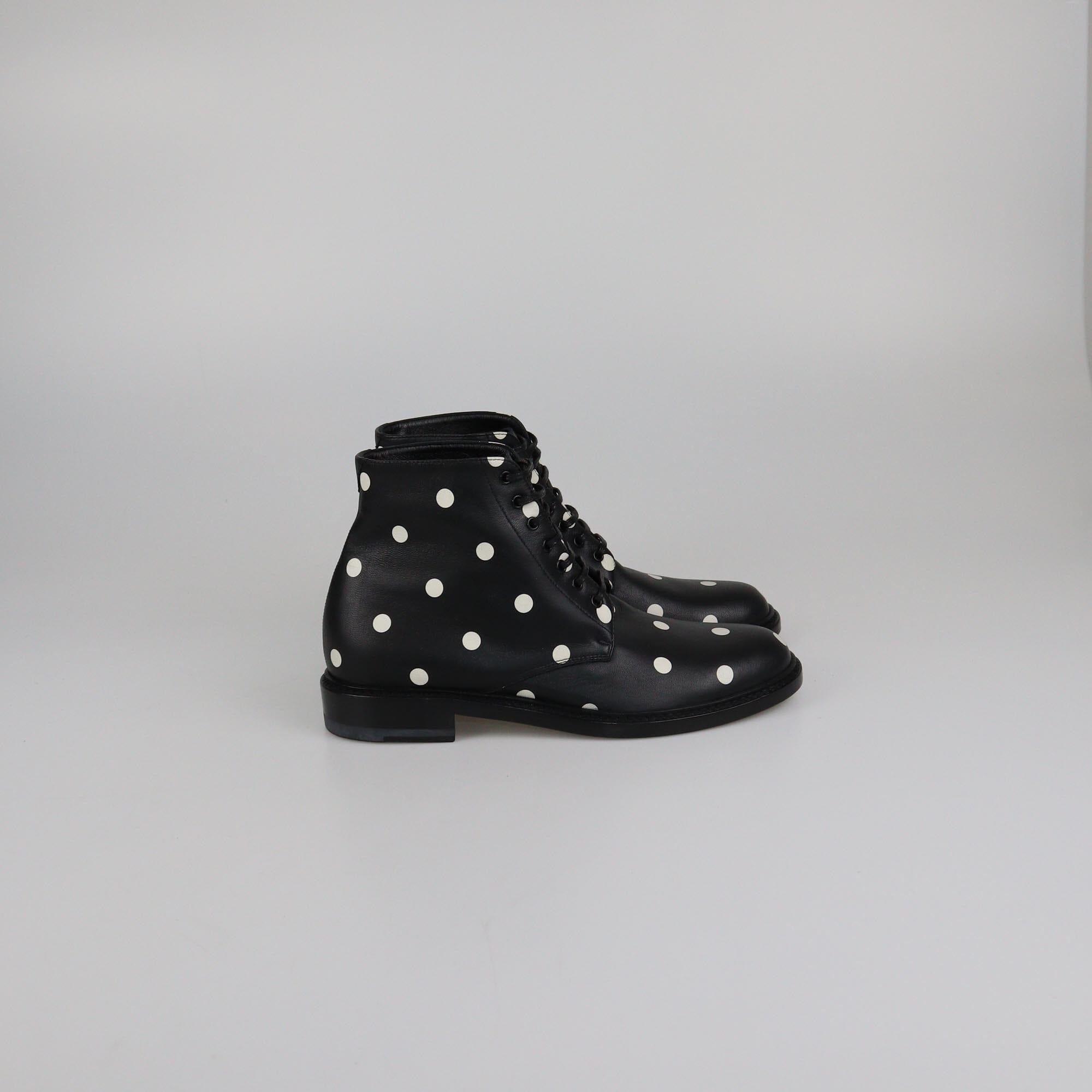 Saint Laurent Black/White Polka Dots Boots Womens Saint Laurent