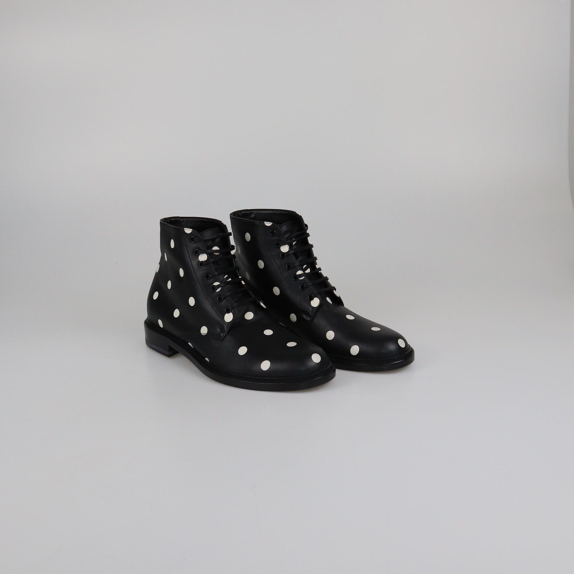 Saint Laurent Black/White Polka Dots Boots Womens Saint Laurent