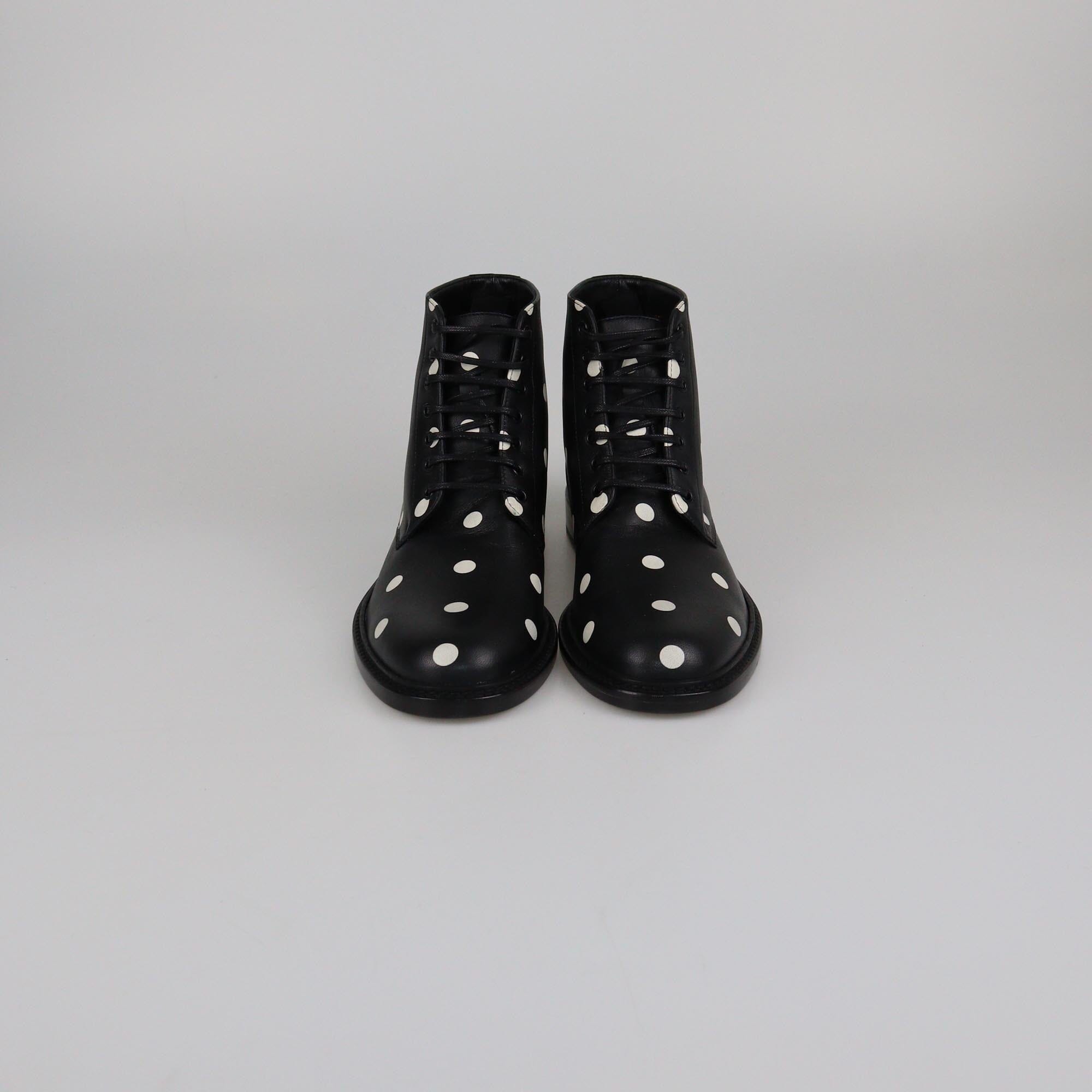 Saint Laurent Black/White Polka Dots Boots Womens Saint Laurent