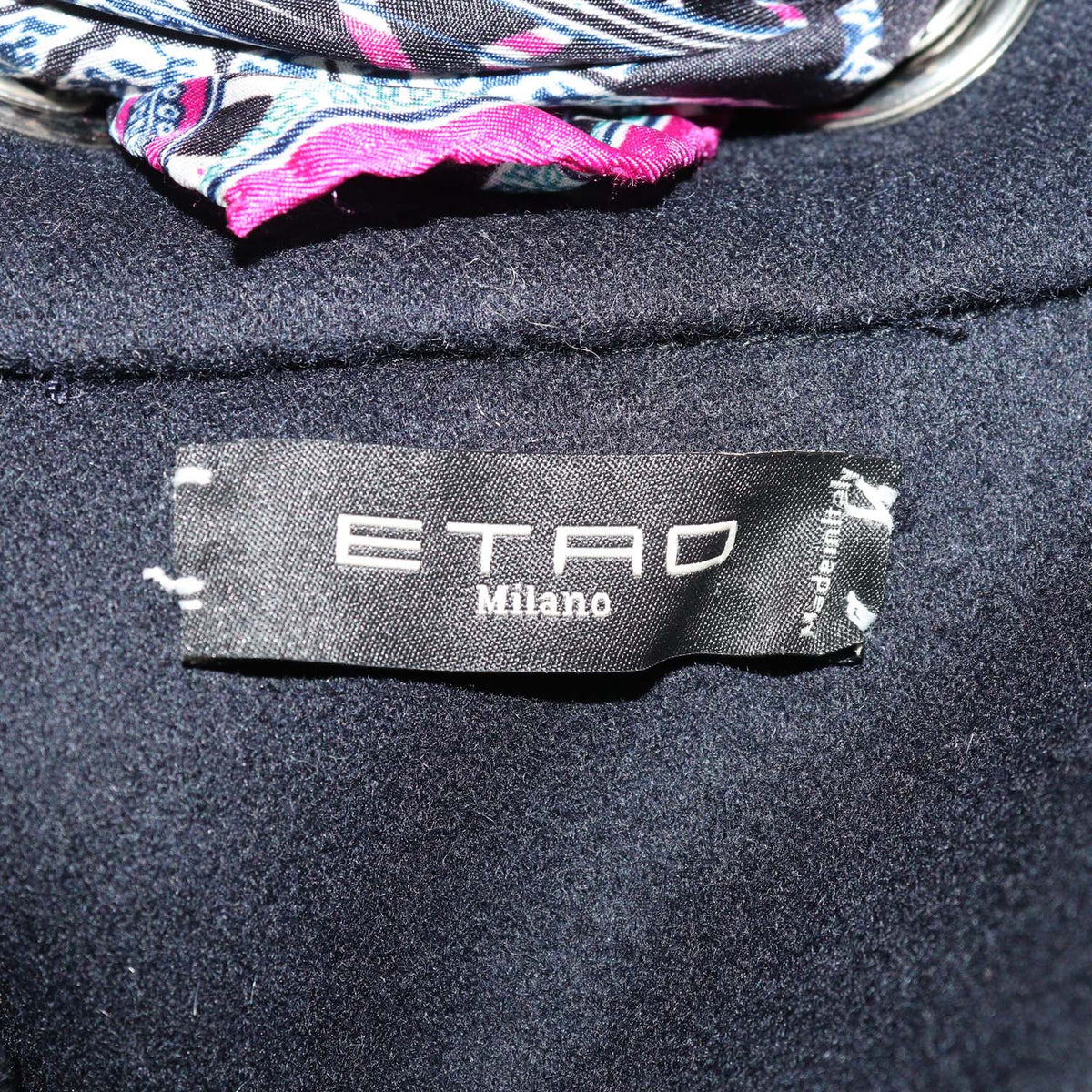 Etro Navy Blue Blend Wool and Suede Trim Eyelet Neck w/Scarf Cape jacket