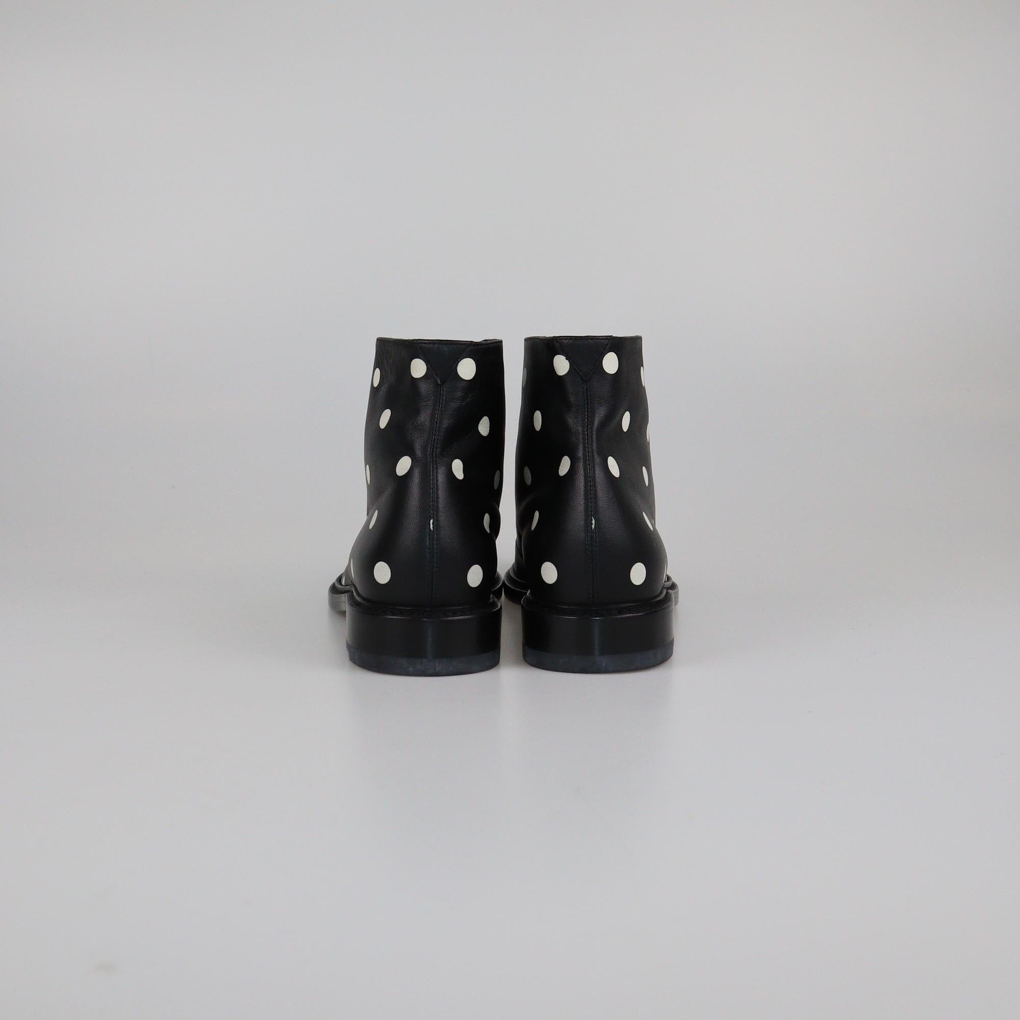 Saint Laurent Black/White Polka Dots Boots Womens Saint Laurent