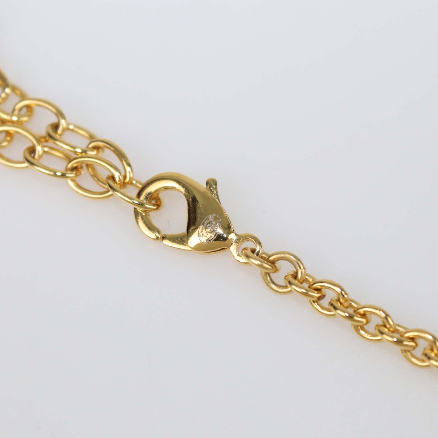 Chanel Gold Tone Metal Black Resin Hearts CC Logo Necklace