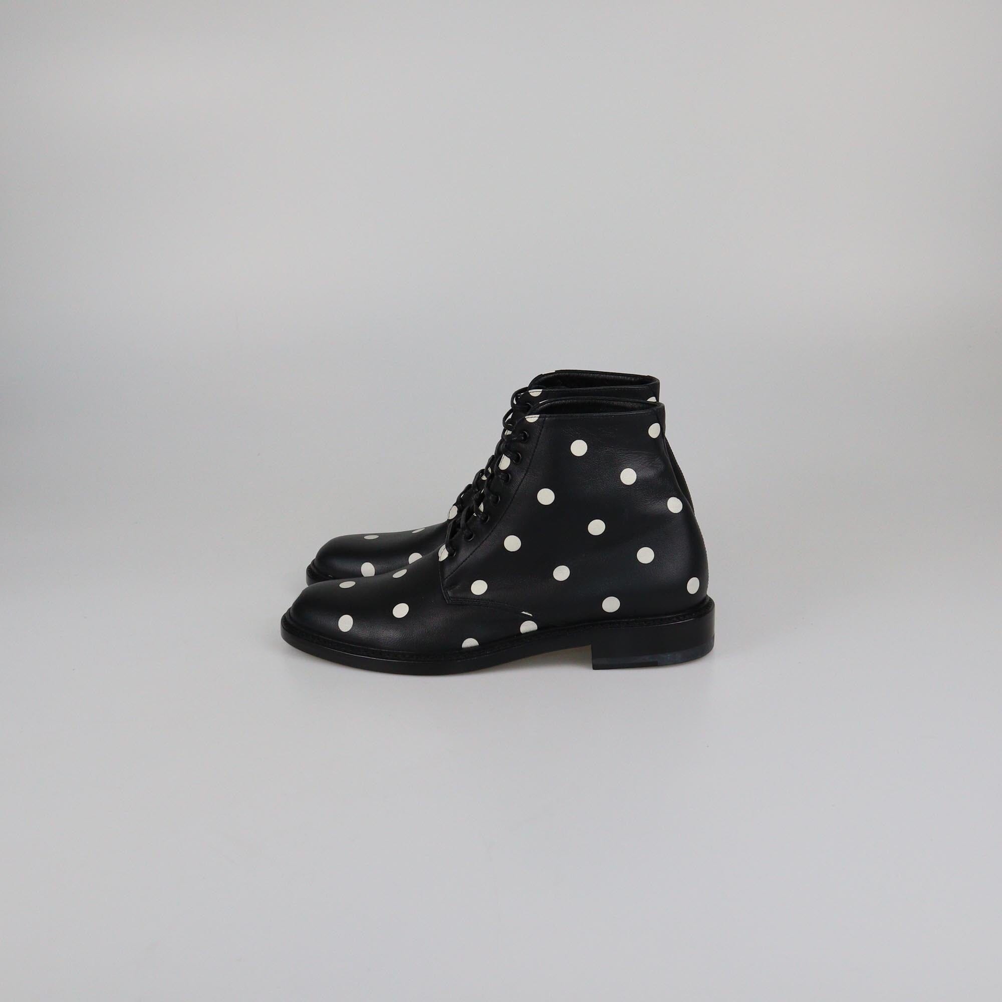 Saint Laurent Black/White Polka Dots Boots Womens Saint Laurent