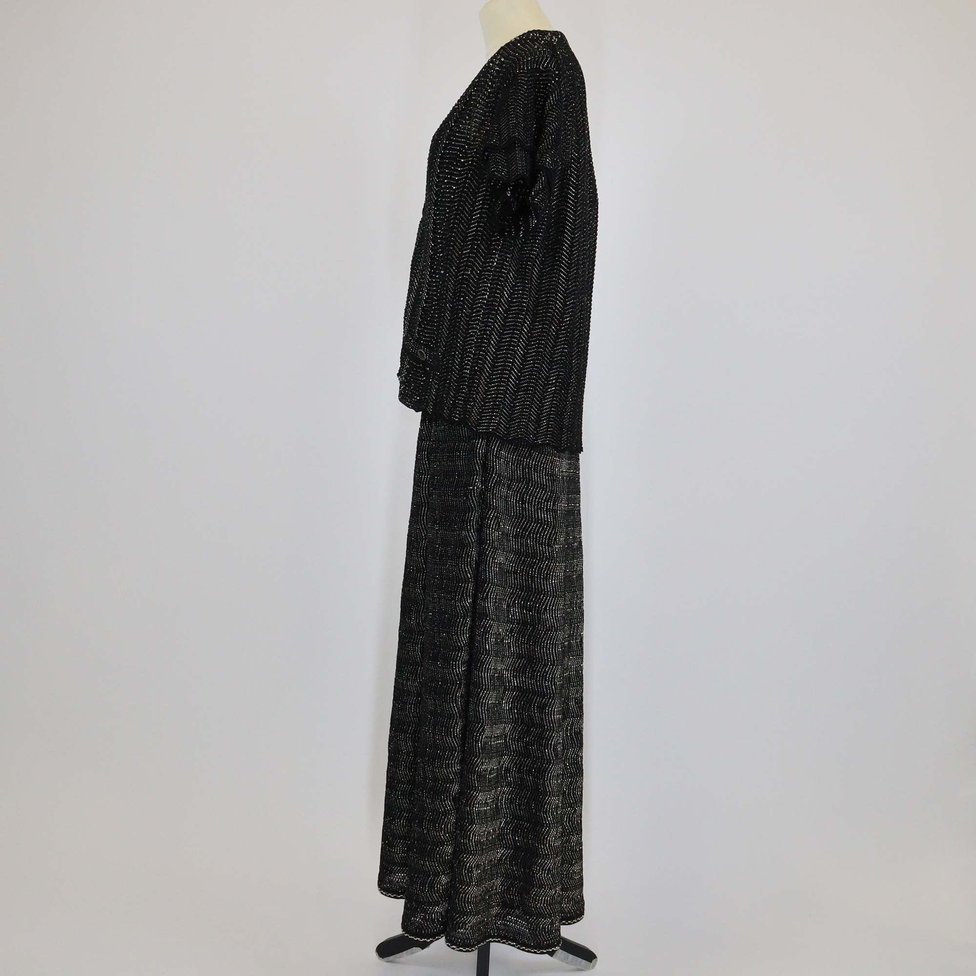 Chanel Black Crochet Knit Strappy Midi Dress & Short Sleeve Cardigan Set