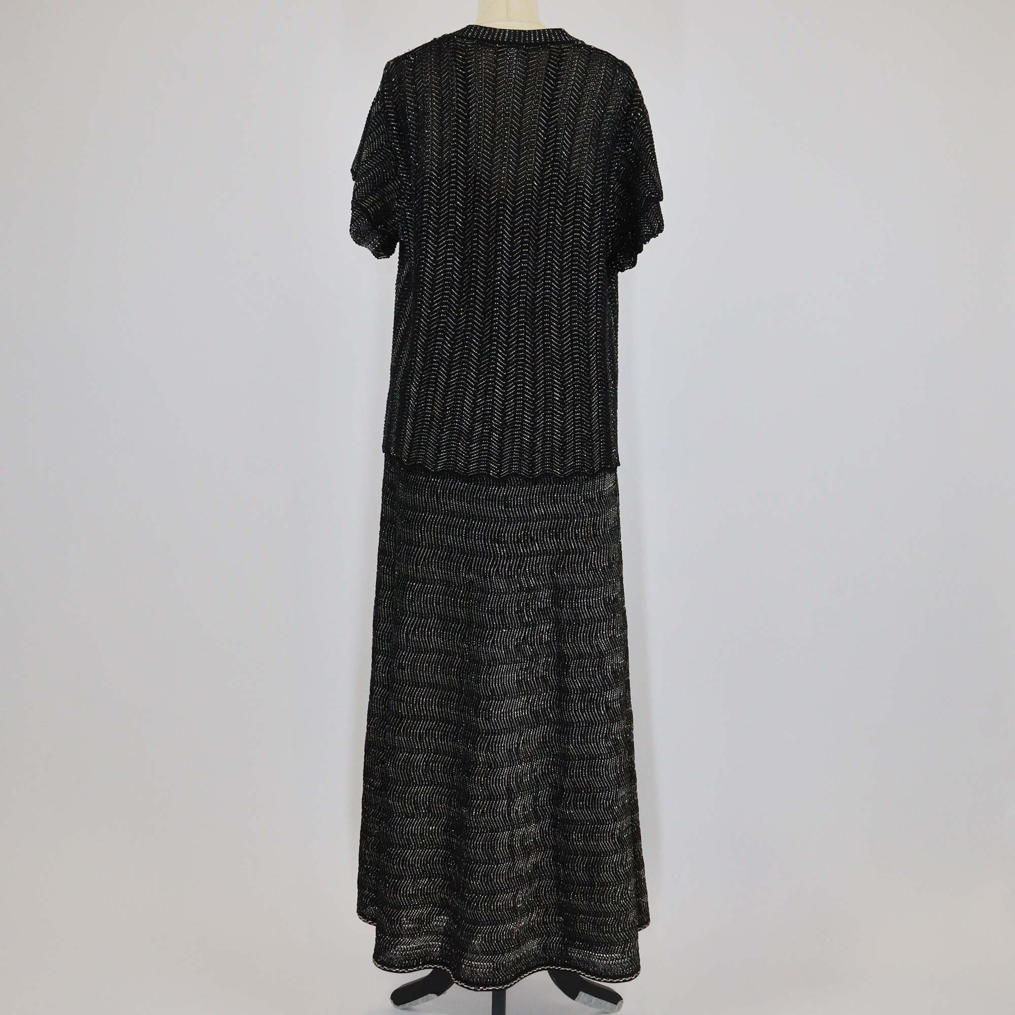 Chanel Black Crochet Knit Strappy Midi Dress & Short Sleeve Cardigan Set