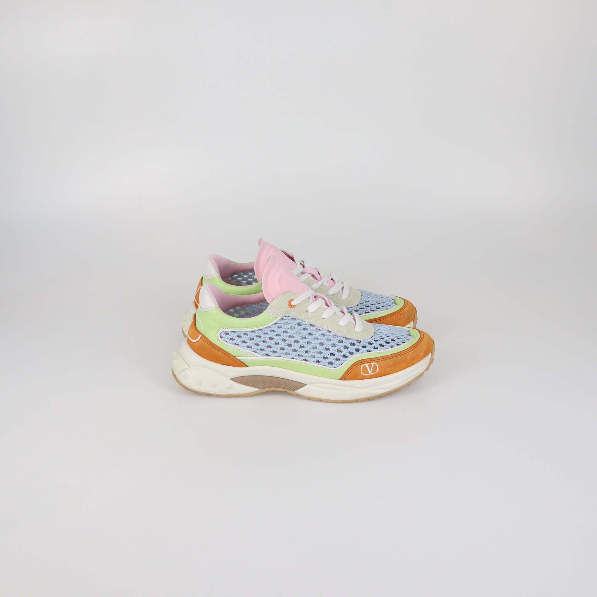 Valentino Multicolor Leather and Mesh Fabric Lace Up Sneakers